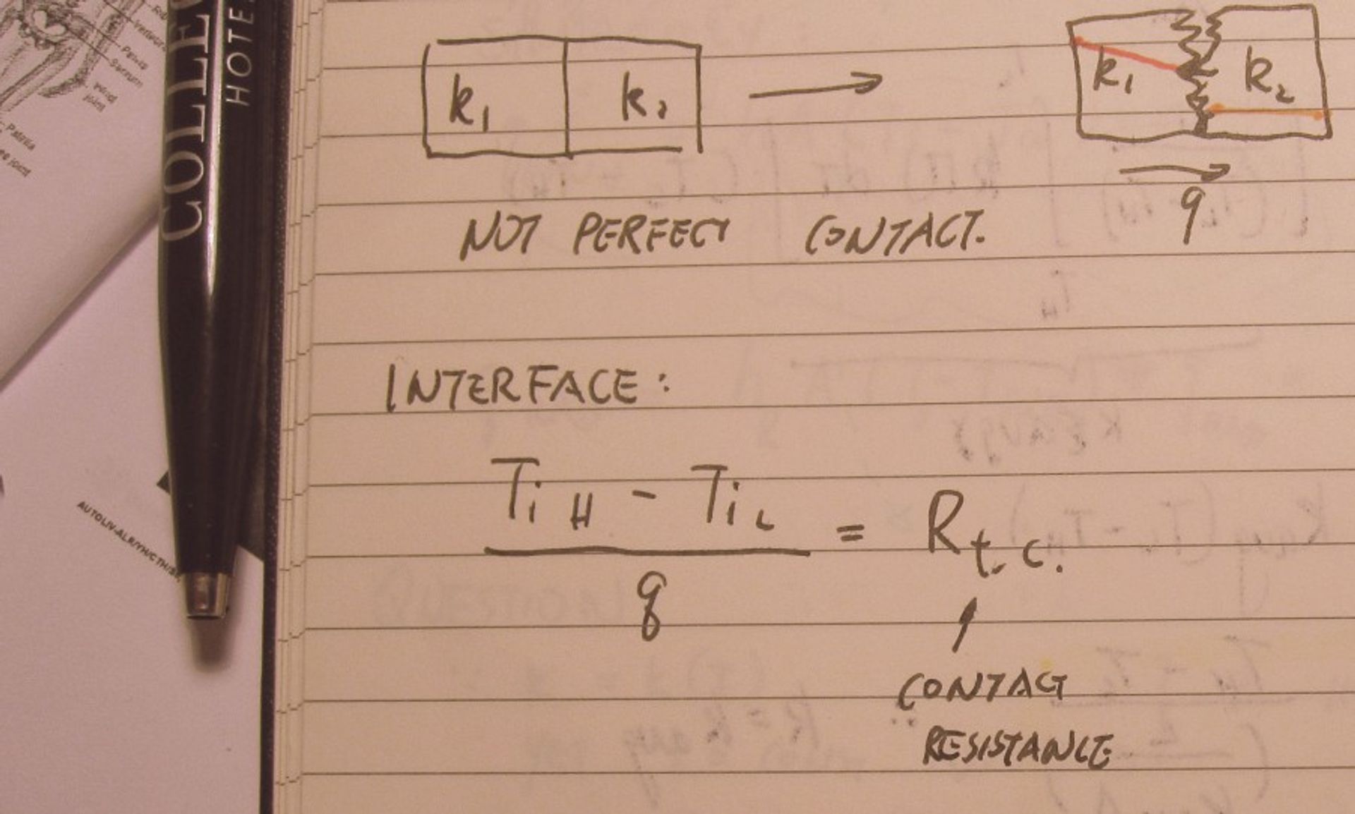 Handwritten formula for contact resistance.