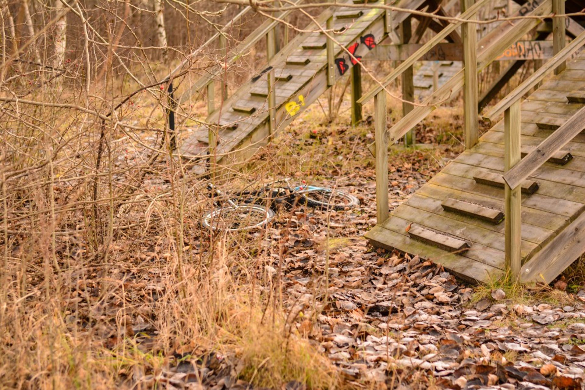 The  bike was right at the foot of the three slides.