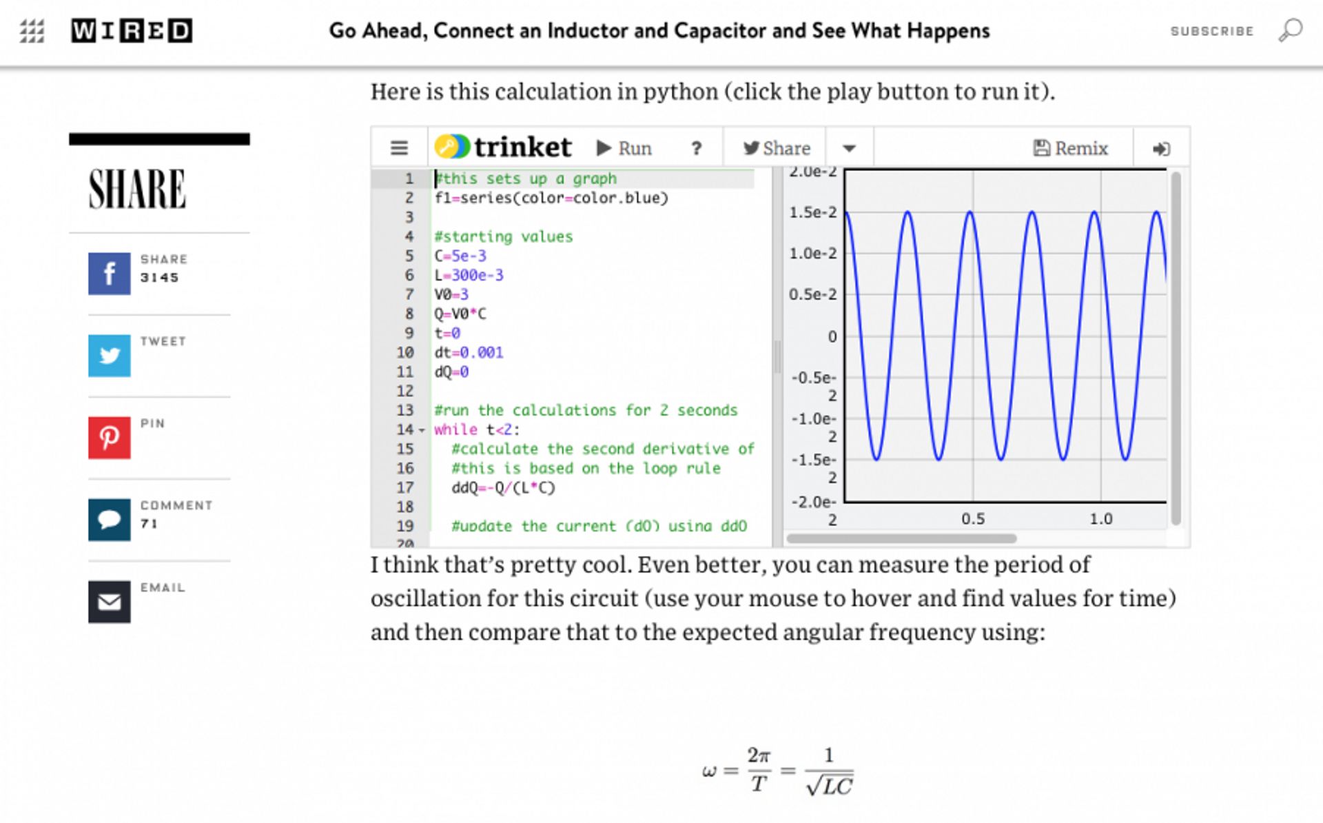 Screenshot of Wired article showing a python calculation.