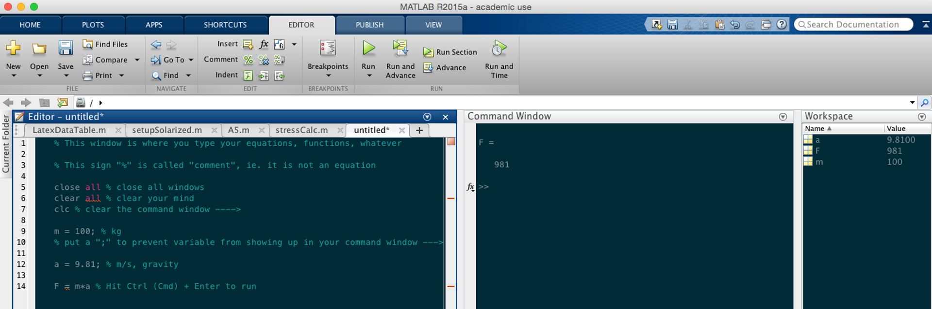 Screenshot of Matlab.