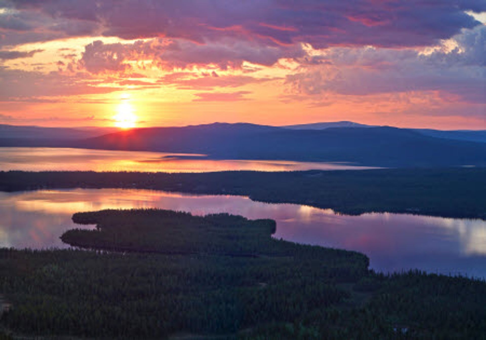 Sunset over a lake in Sweden.