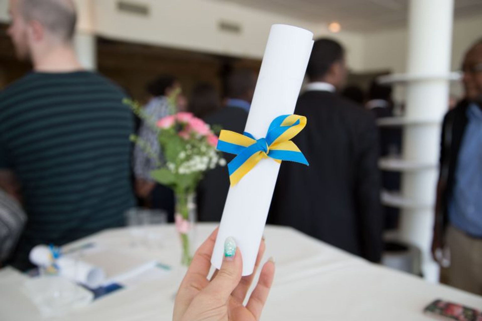 Close-up of a university degree certificate.