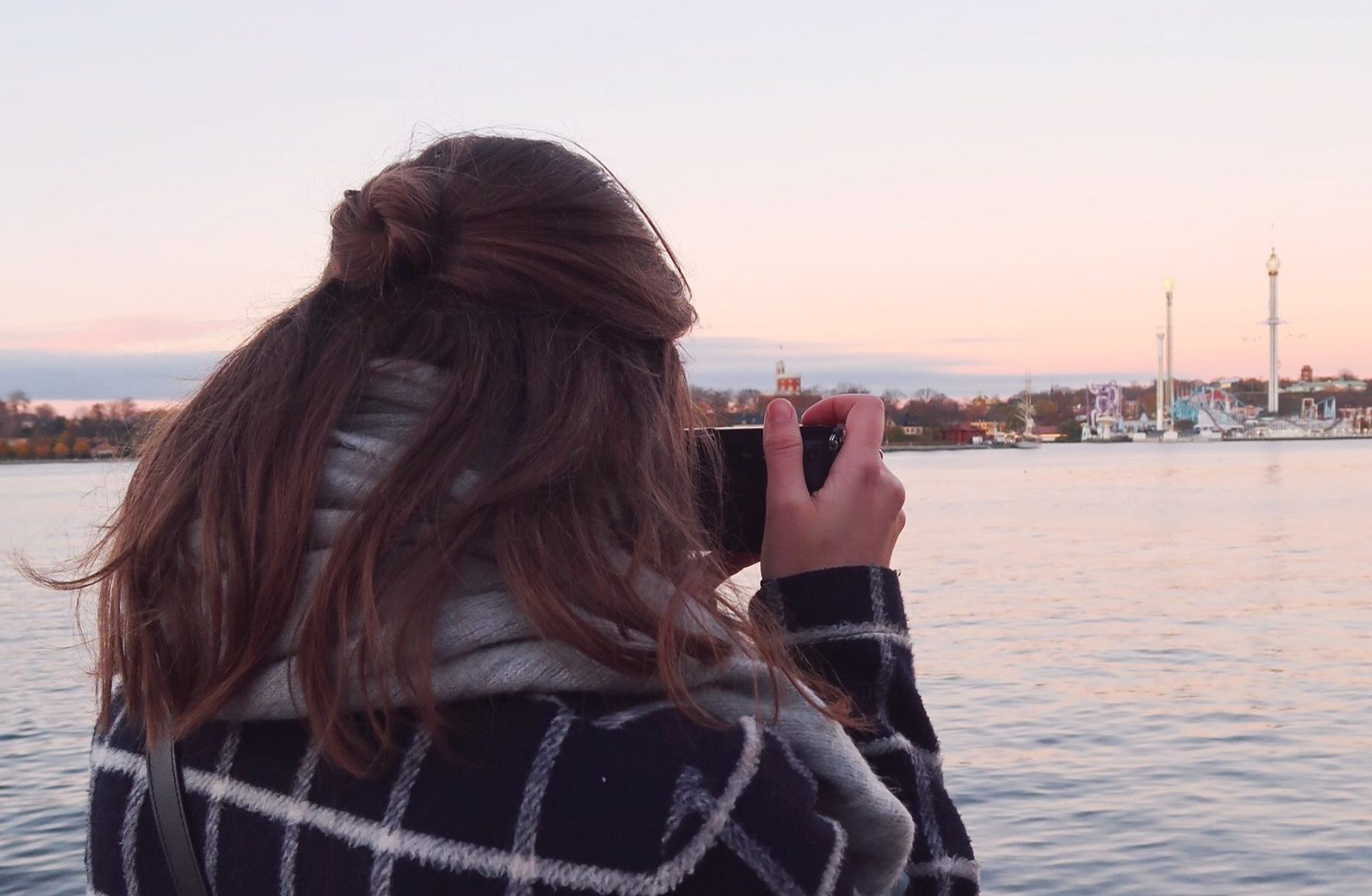 Me taking pictures of Stockholm's beautiful sunset