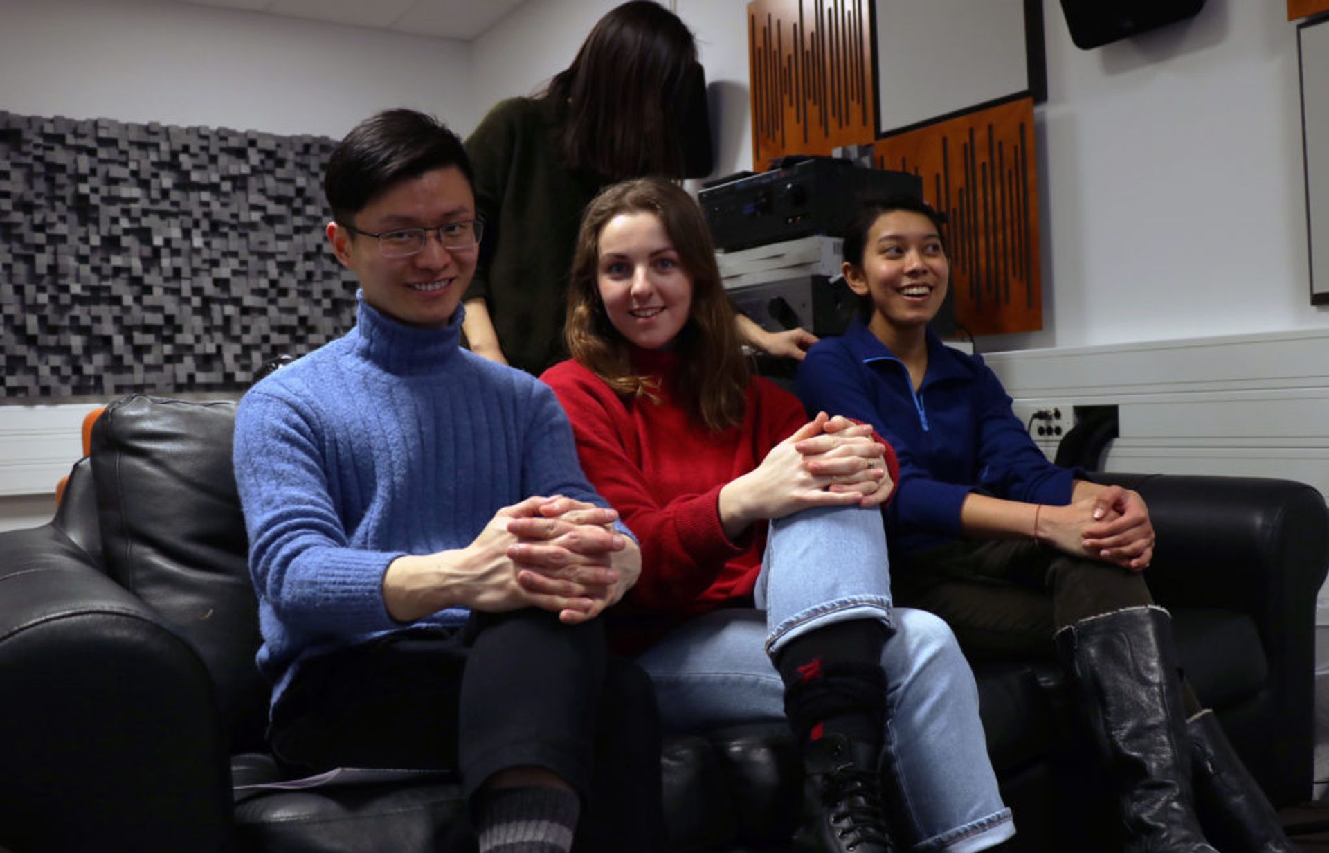 Bowen, Emma & I in the testing room for cars sound system (Source; Raeed)