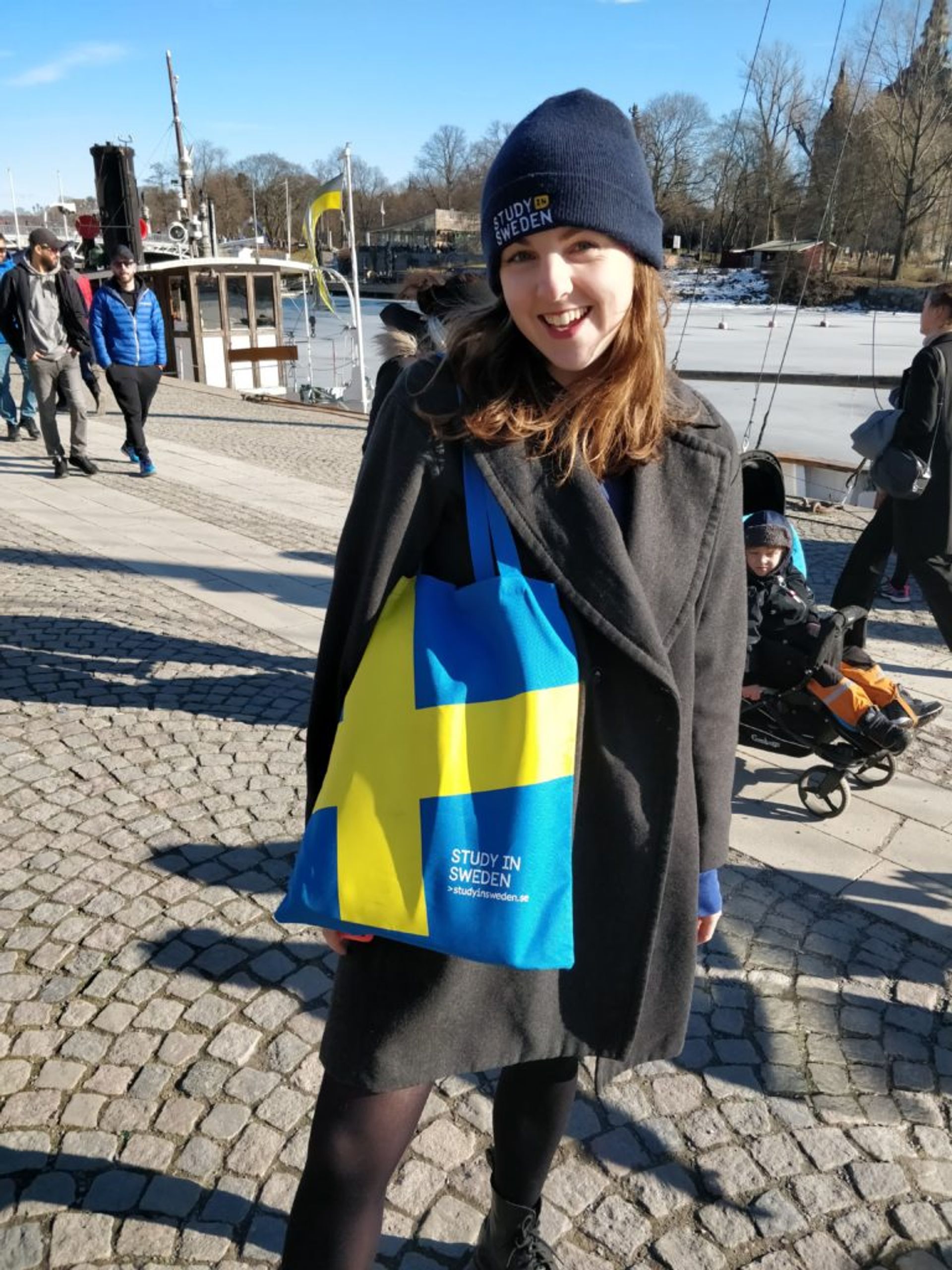 Emma promoting Study in Sweden on the streets of Stockholm!