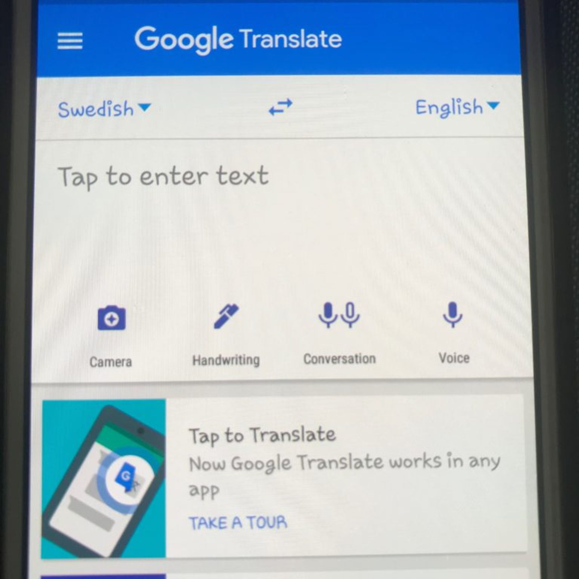Screenshot of Google translate app.