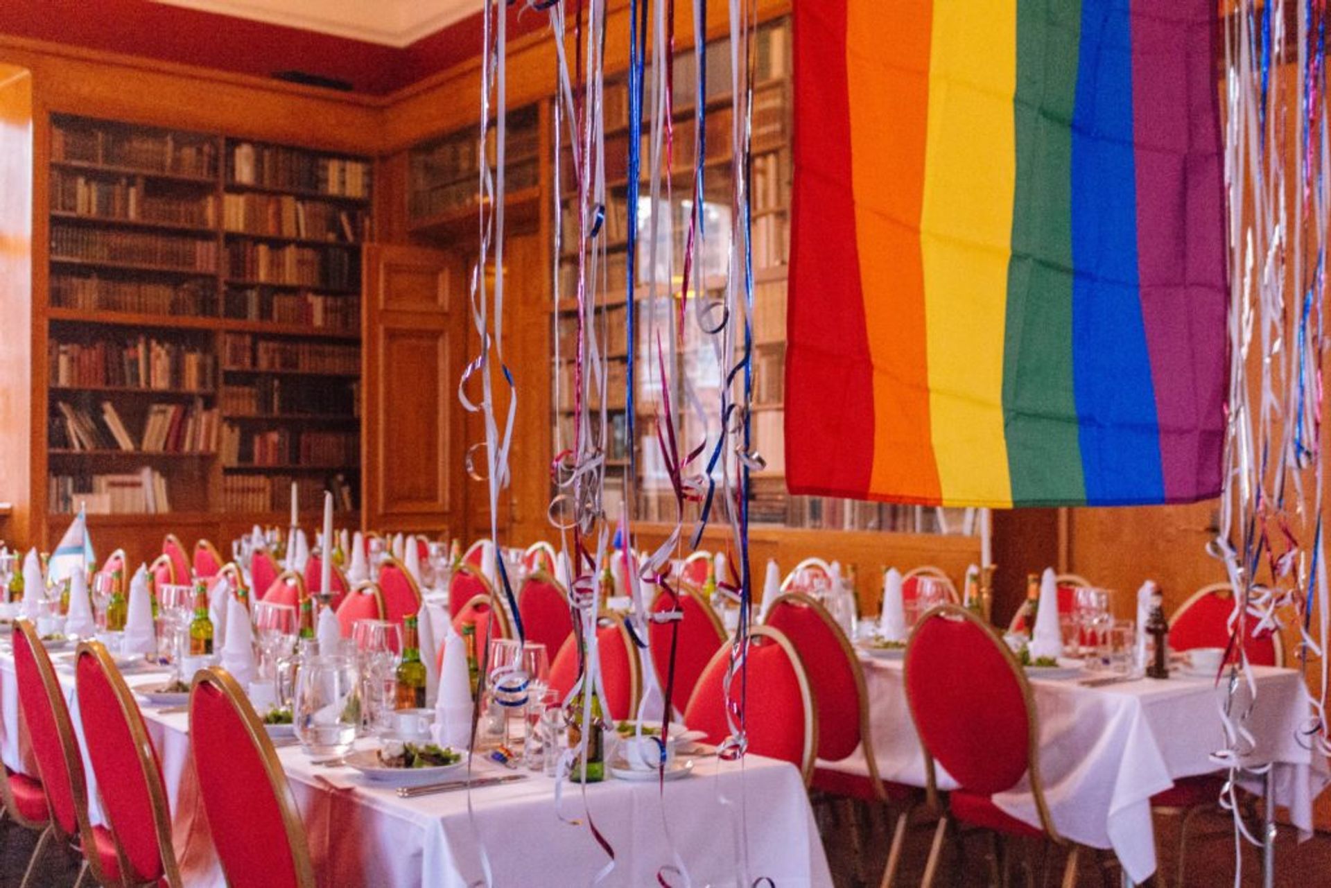Pride flag and dinner decorations
