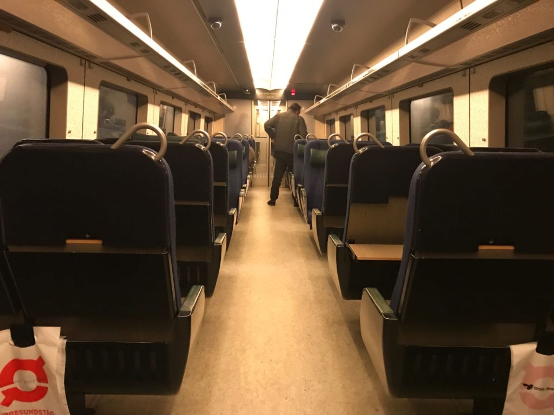 Empty seats on a train.