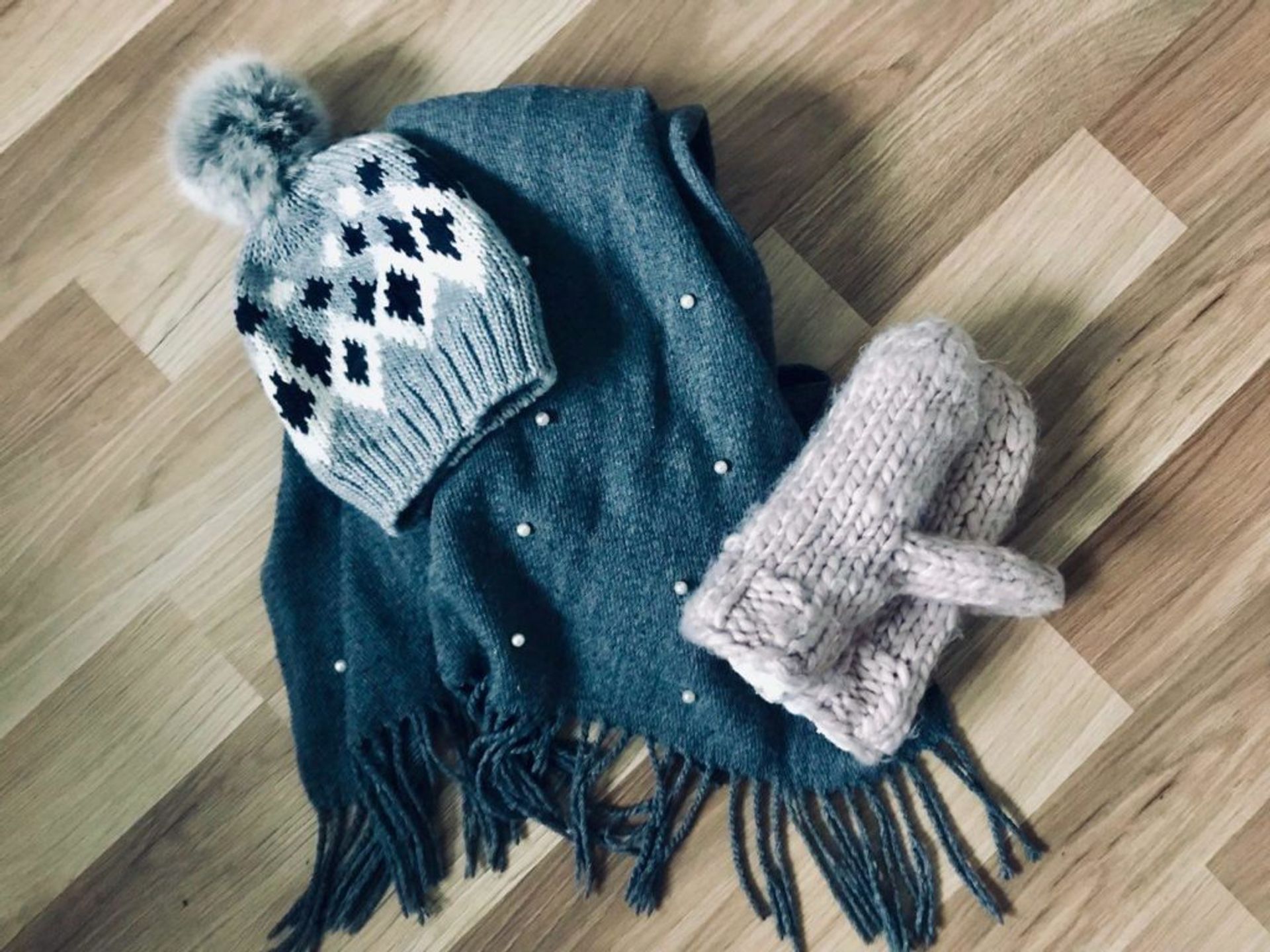 Warm scarf, beanie and gloves.