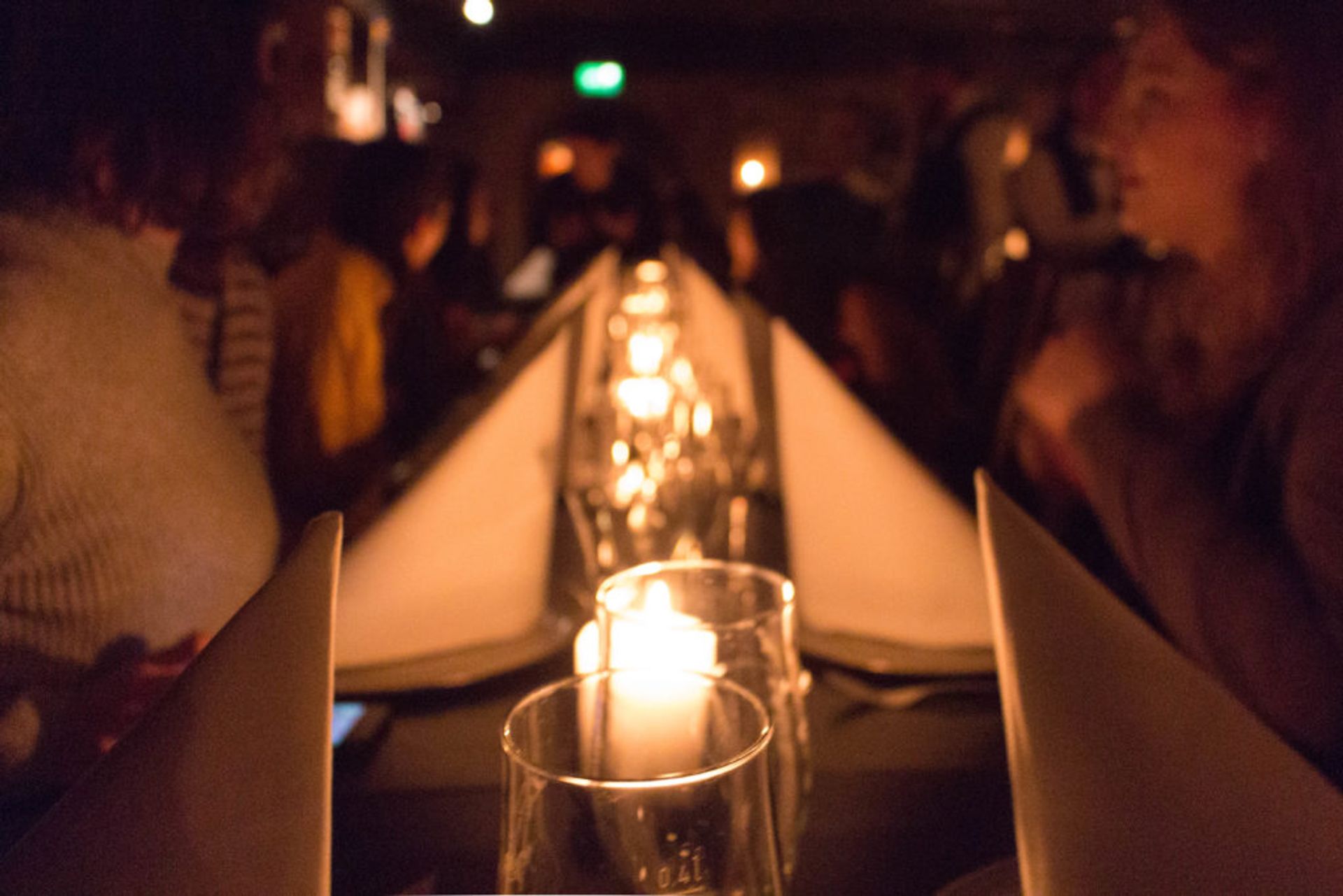 Close-up of napkins at a dinner table.