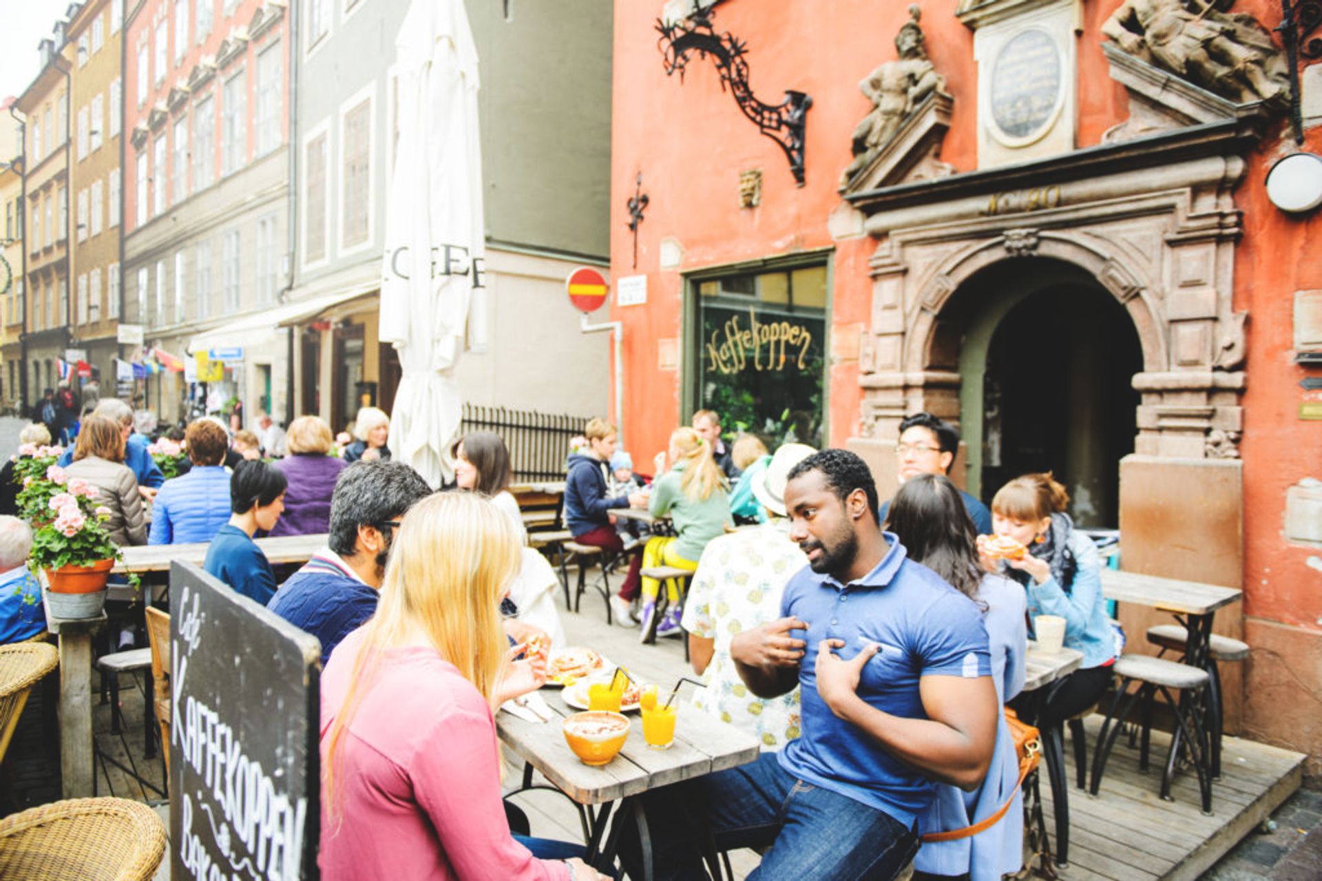 People sitting outside a restaurant in Stockholm