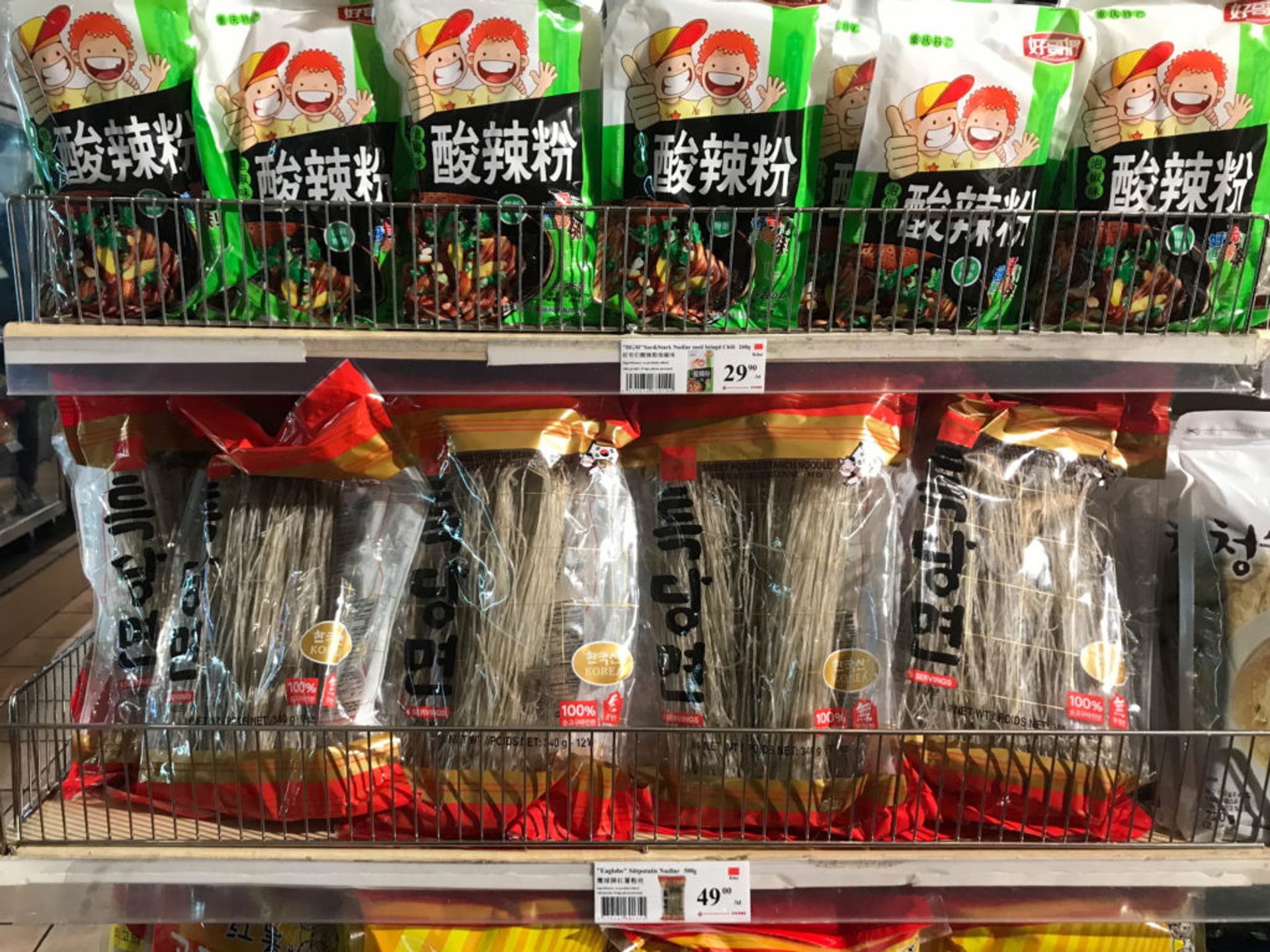 Shelves of noodles.