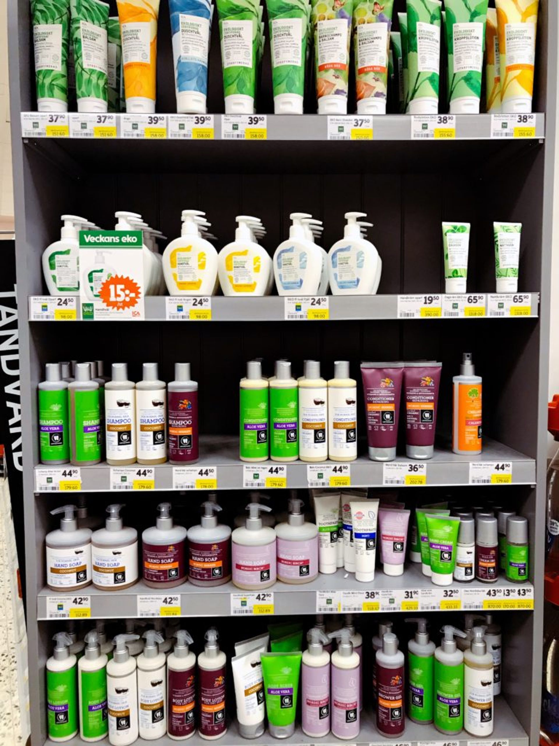 Shelves of vegan beauty items.