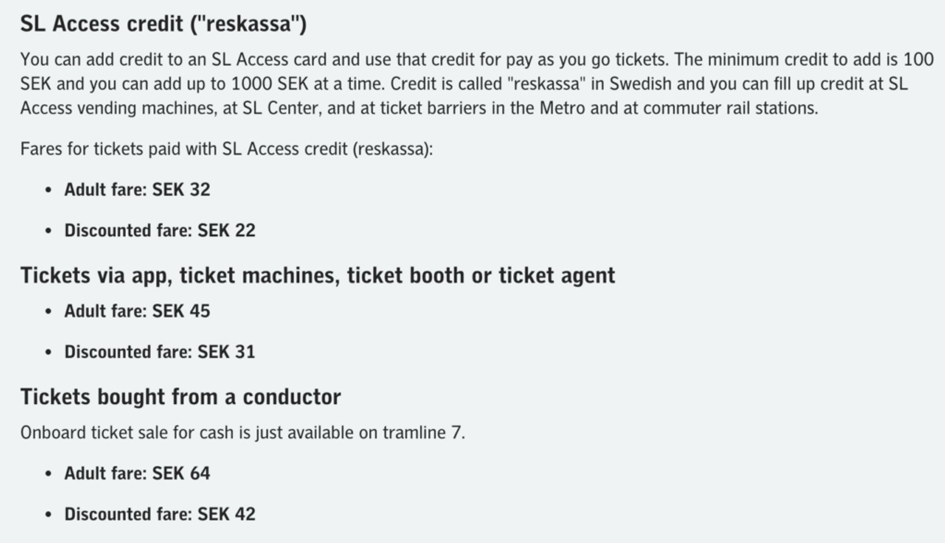 Screenshot of SL ticket information.