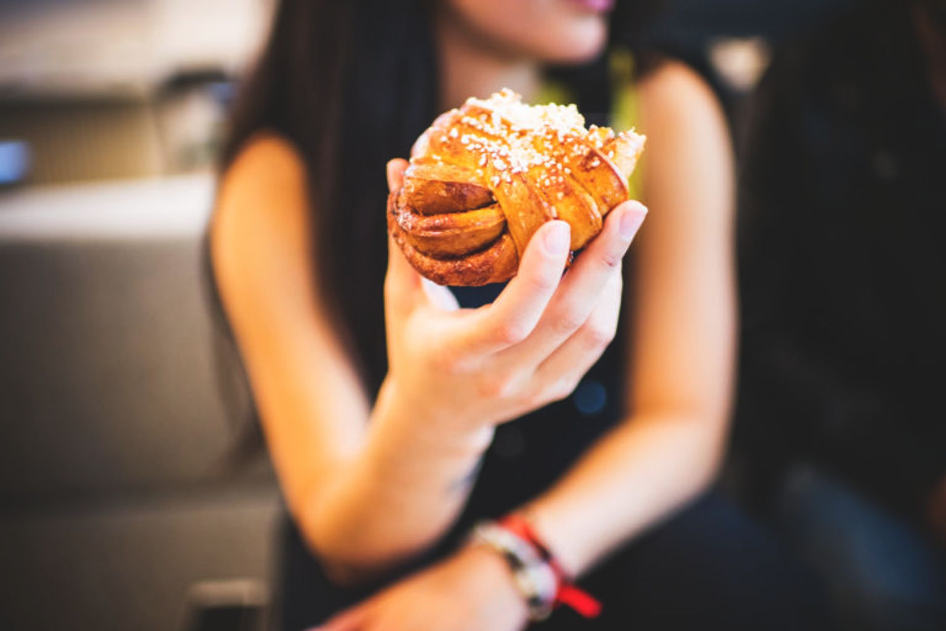 Close-up of a cinnamon bun.