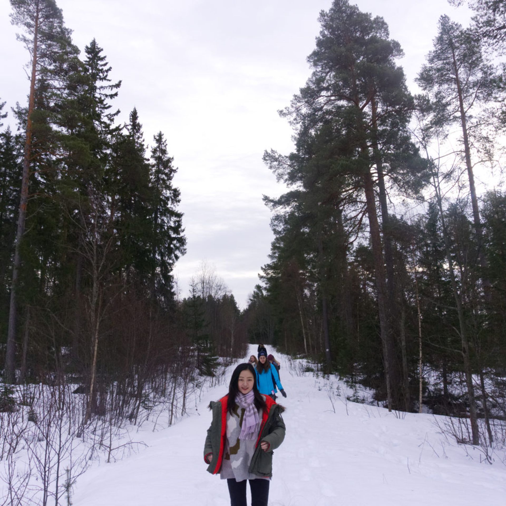 Snowshoeing through a clearing in the forest 