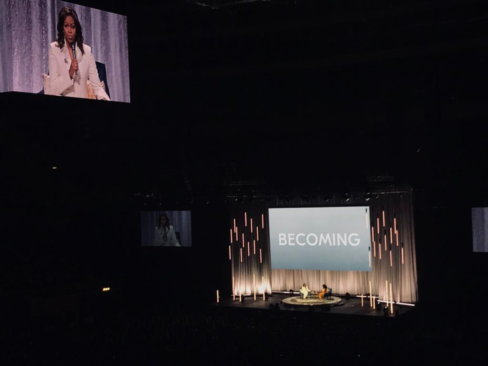 Michelle Obama on stage inside Globen.