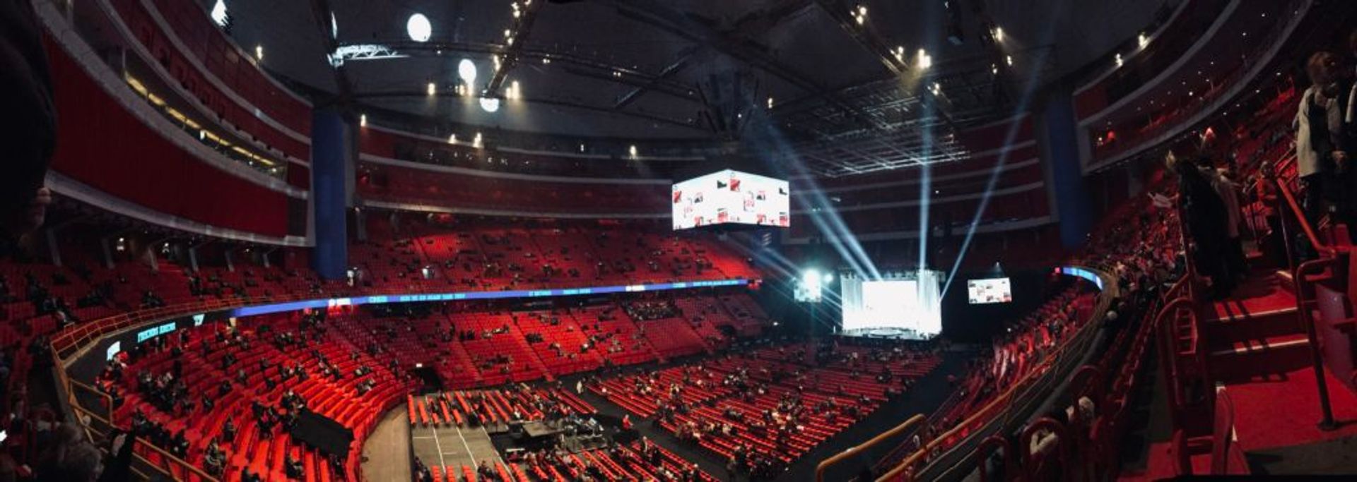 A wide shot view of the inside of Globen.