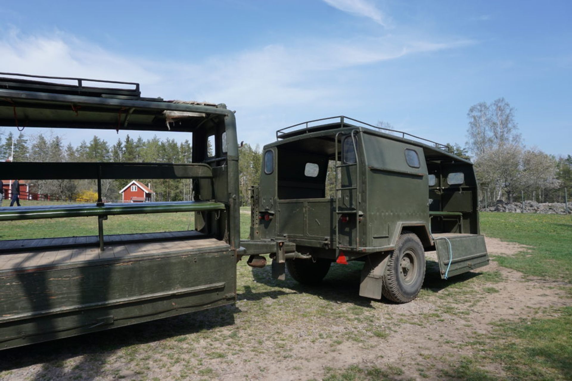 Old military style trucks.