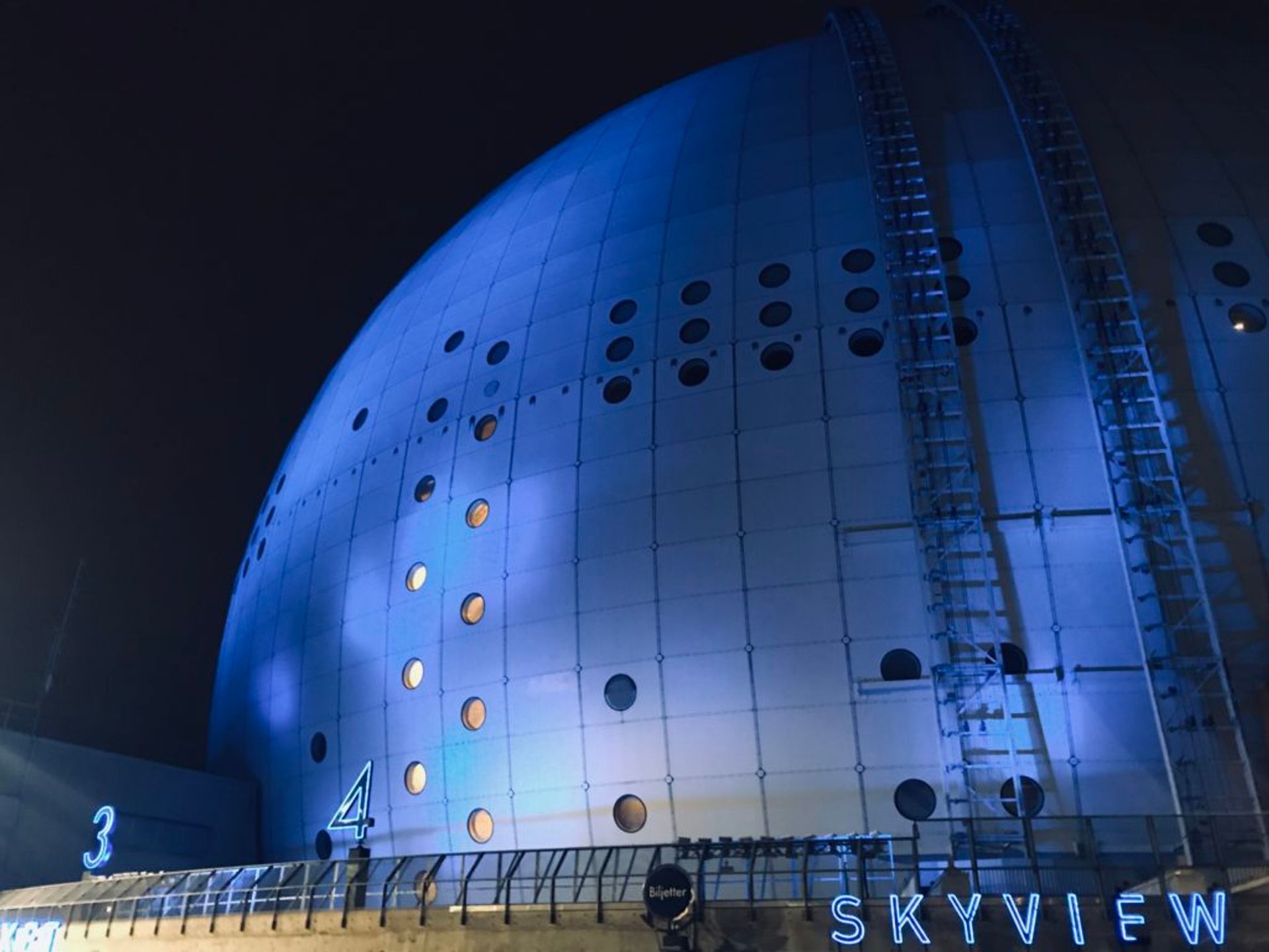 Exterior of the Globen arena.