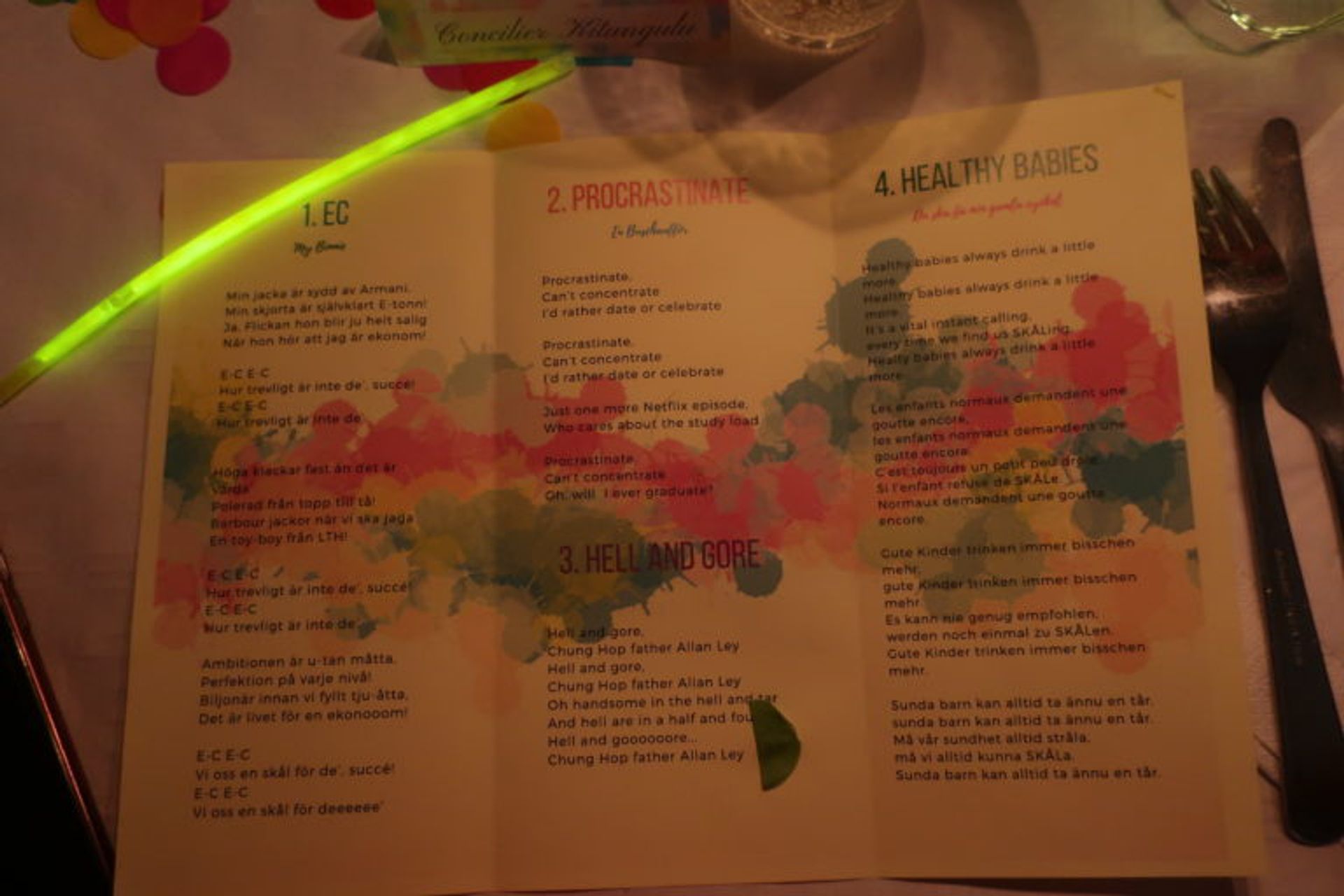 Close-up of a booklet of song lyrics.