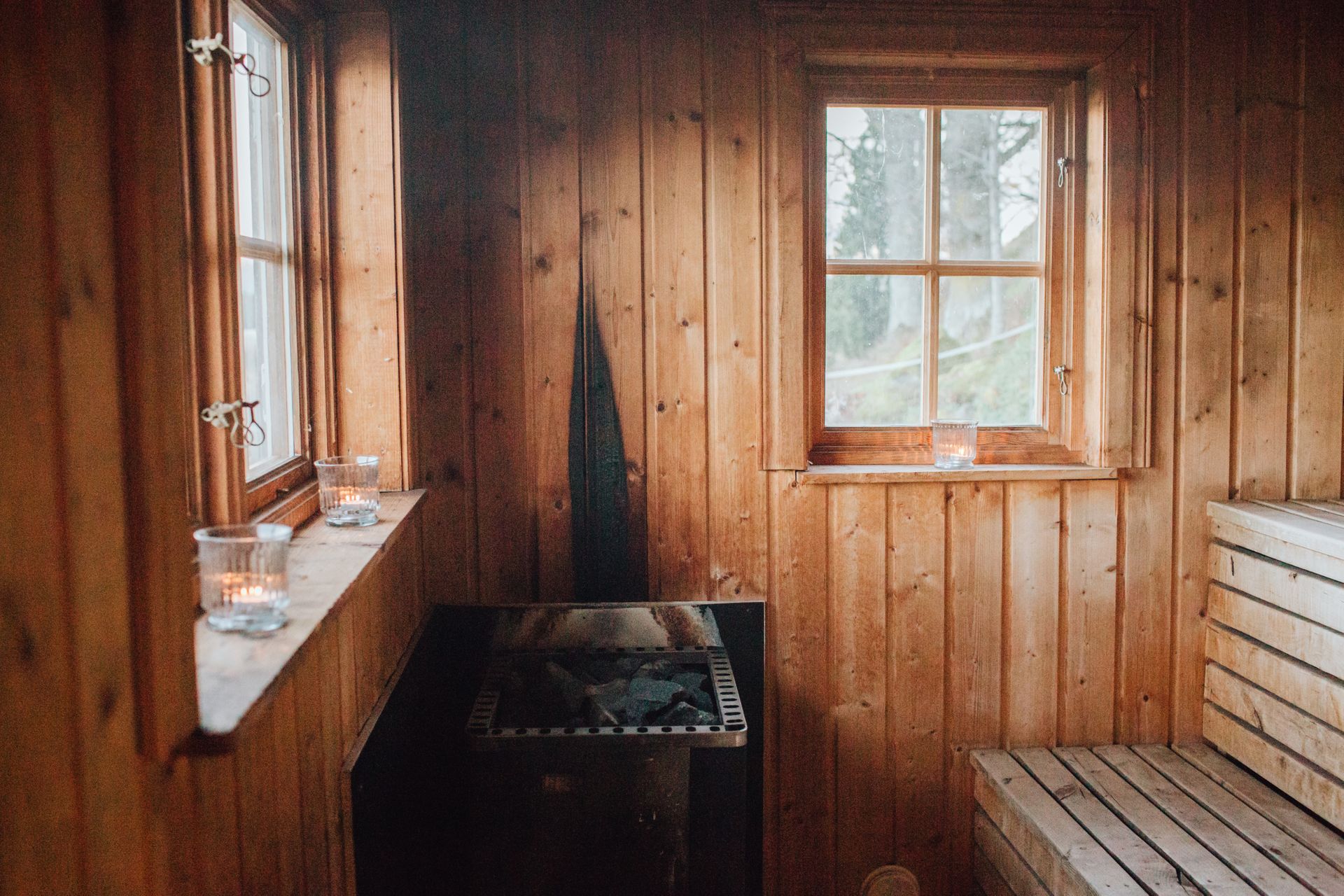 Traditional wooden sauna interior