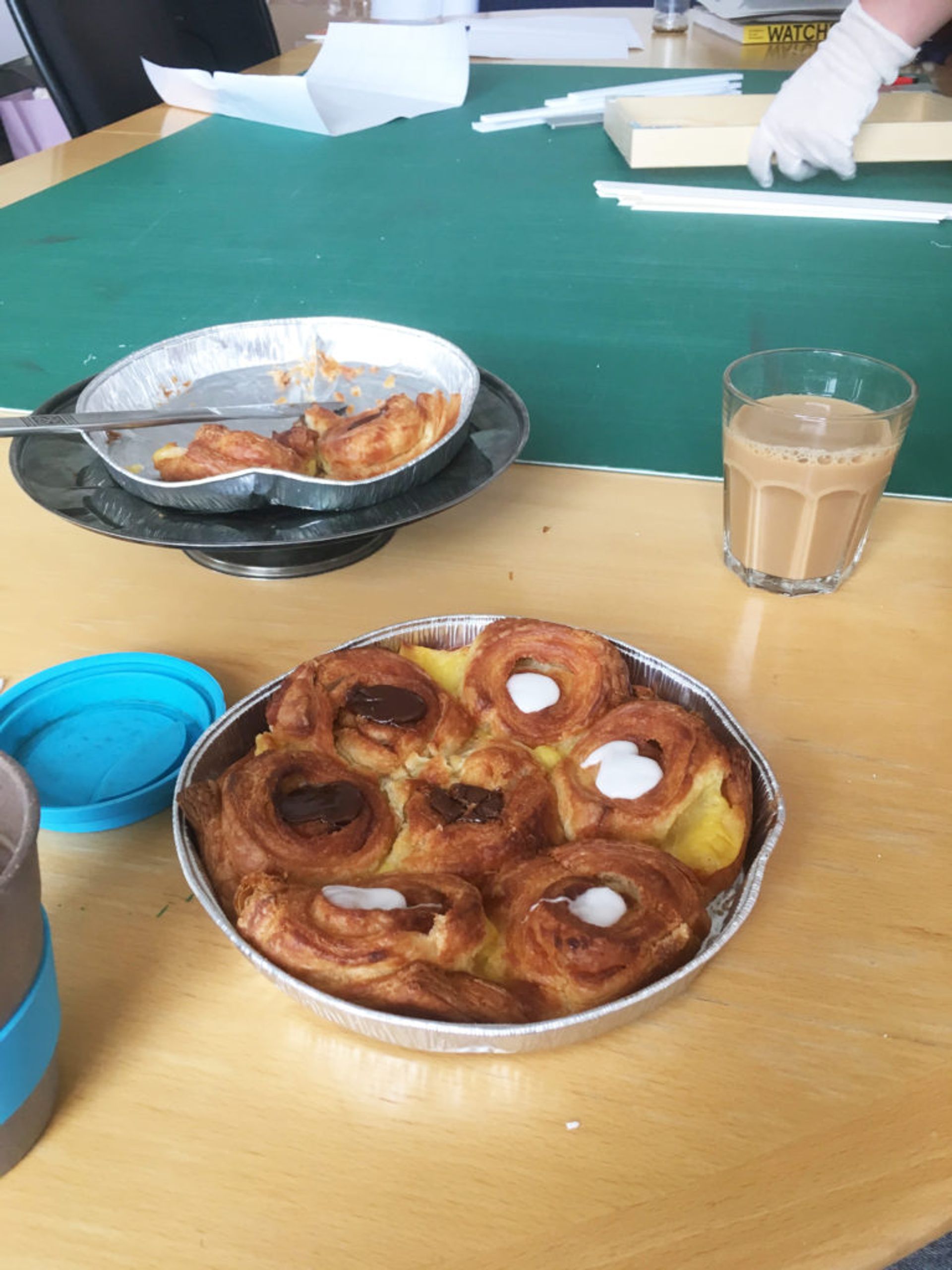 Close-up of pastries on a table.