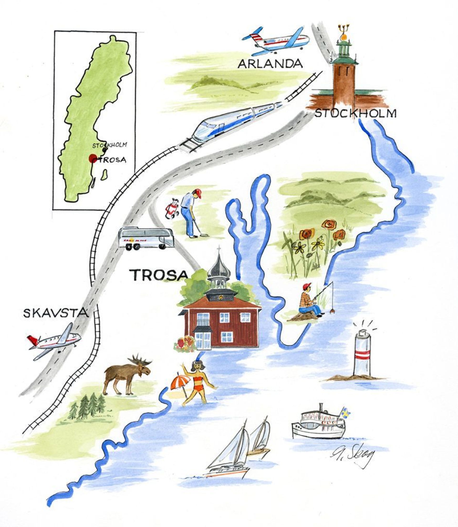 Illustrated map of Trosa.