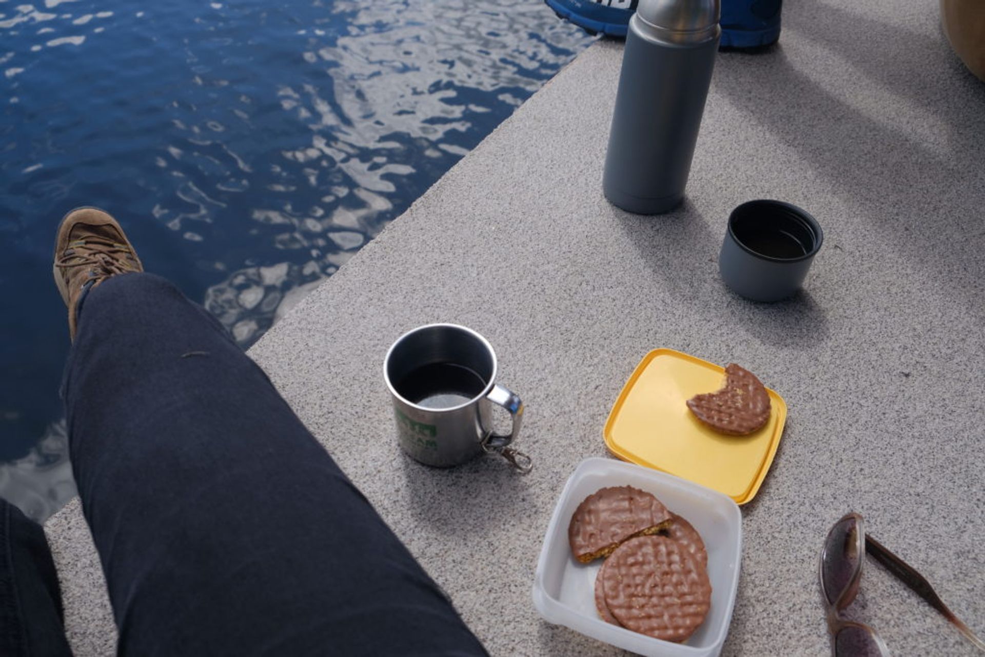 Close-up of digestive buiscuits and coffee.