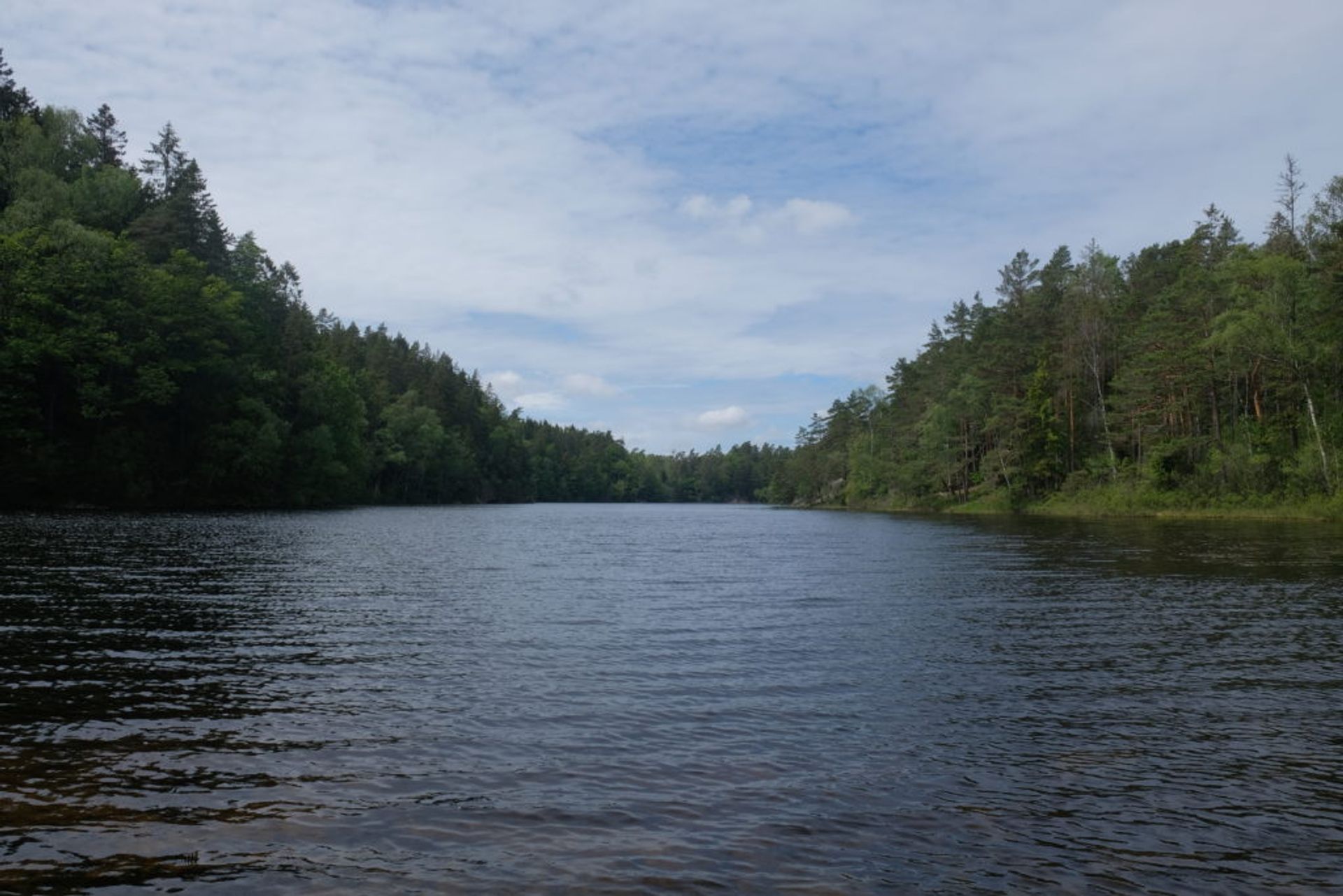 A lake on a cloudy day.