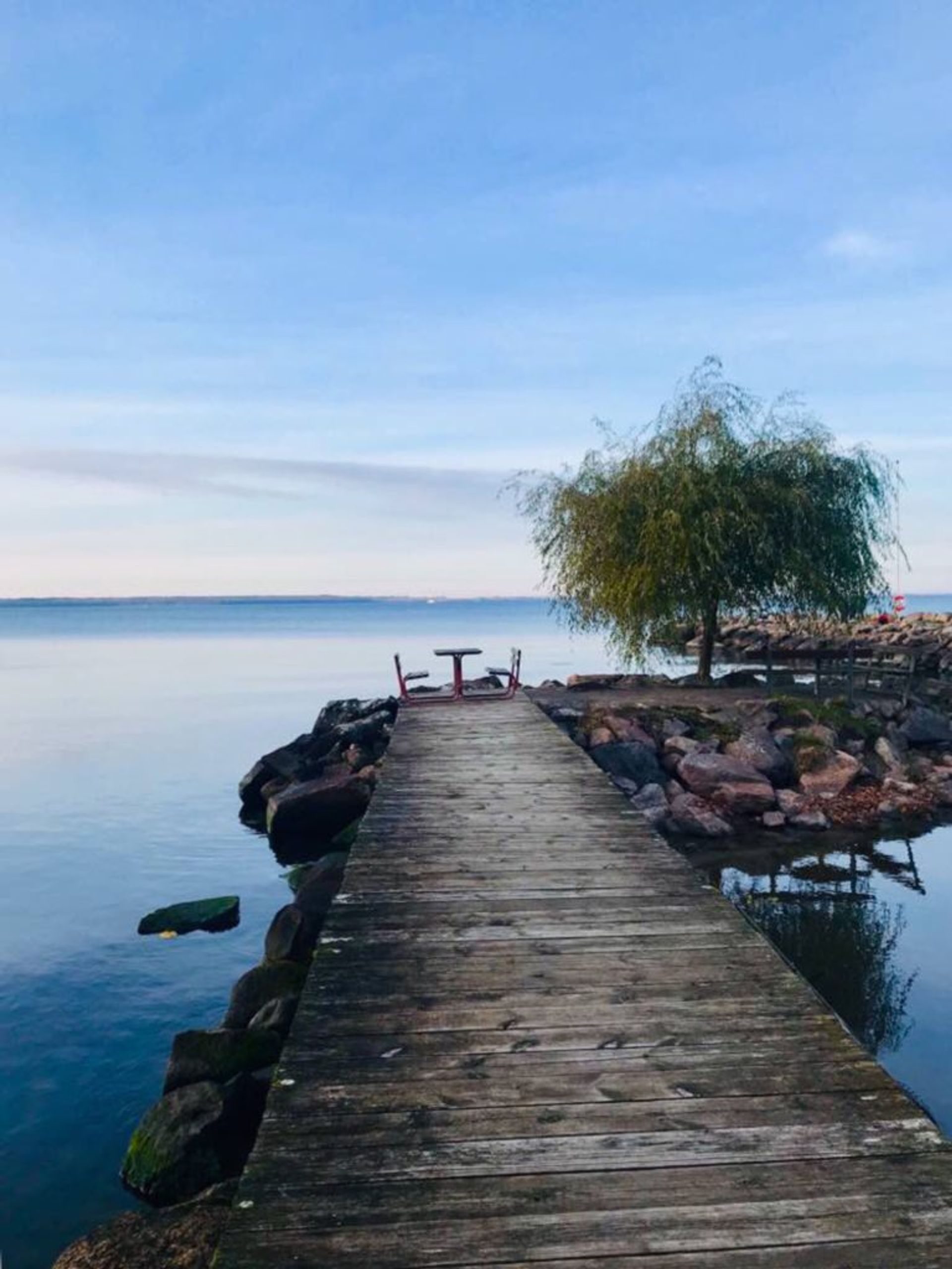 Seating beside a lake.