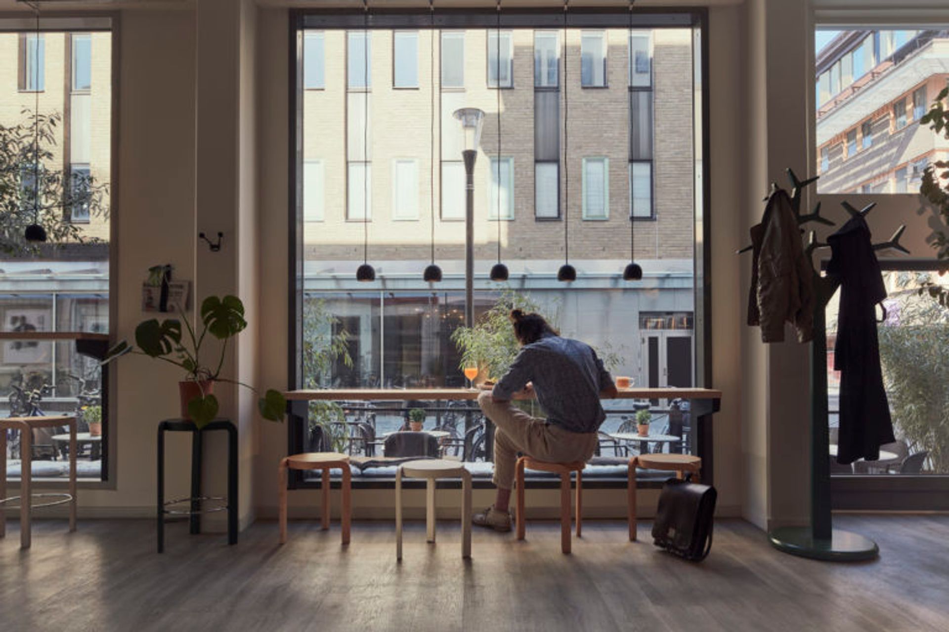 A person sitting in a cafe.