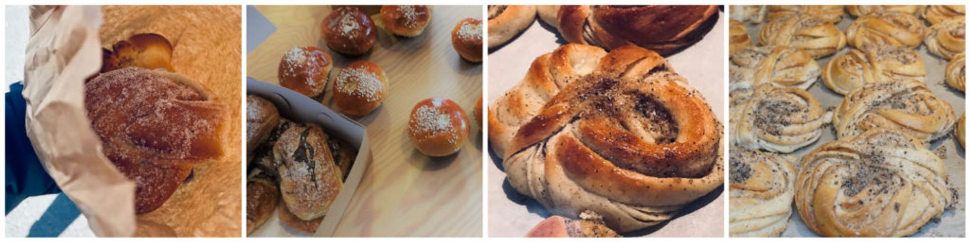 Collage of photos of vanilla buns.