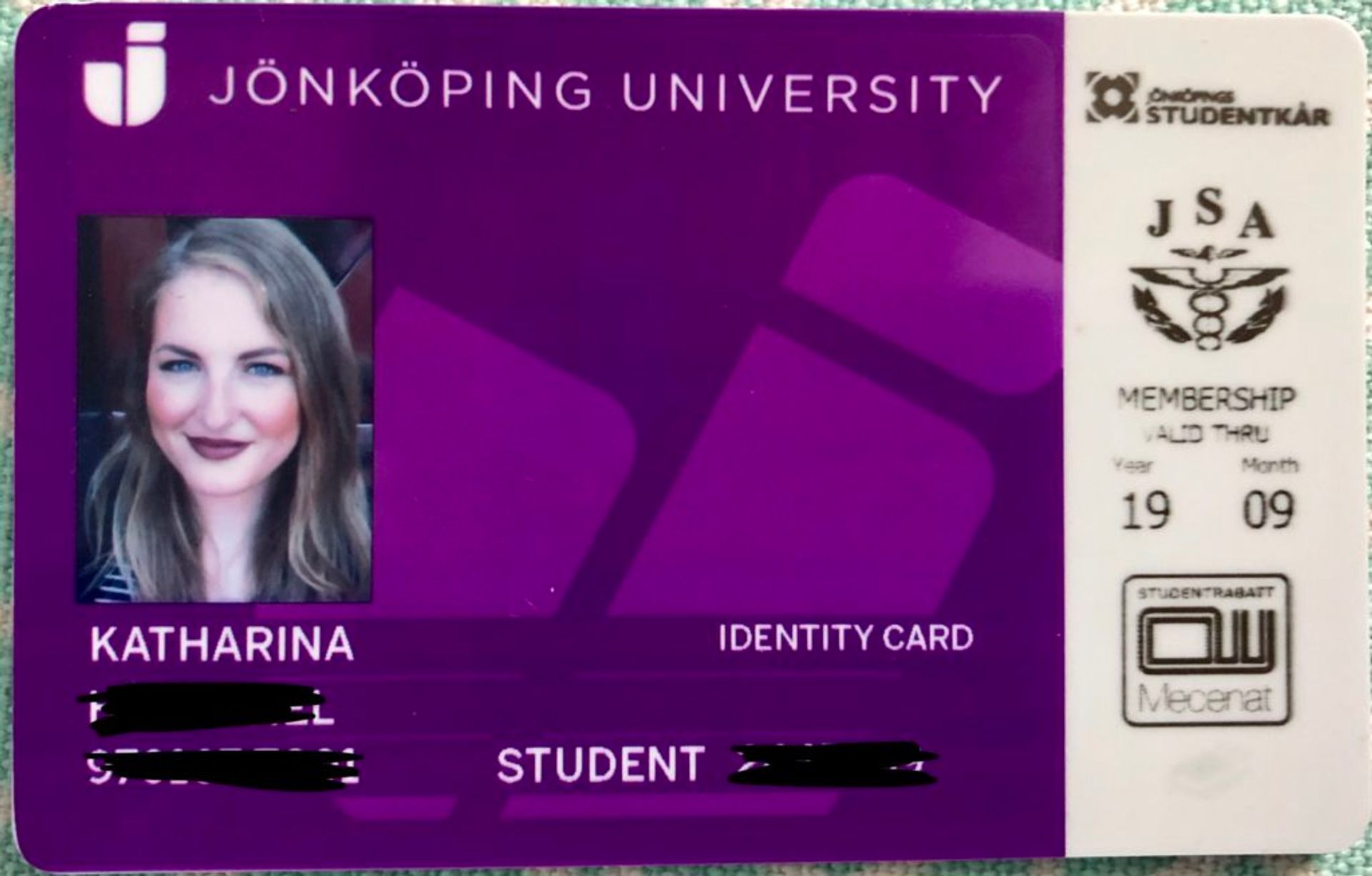 Close-up of a student ID card.