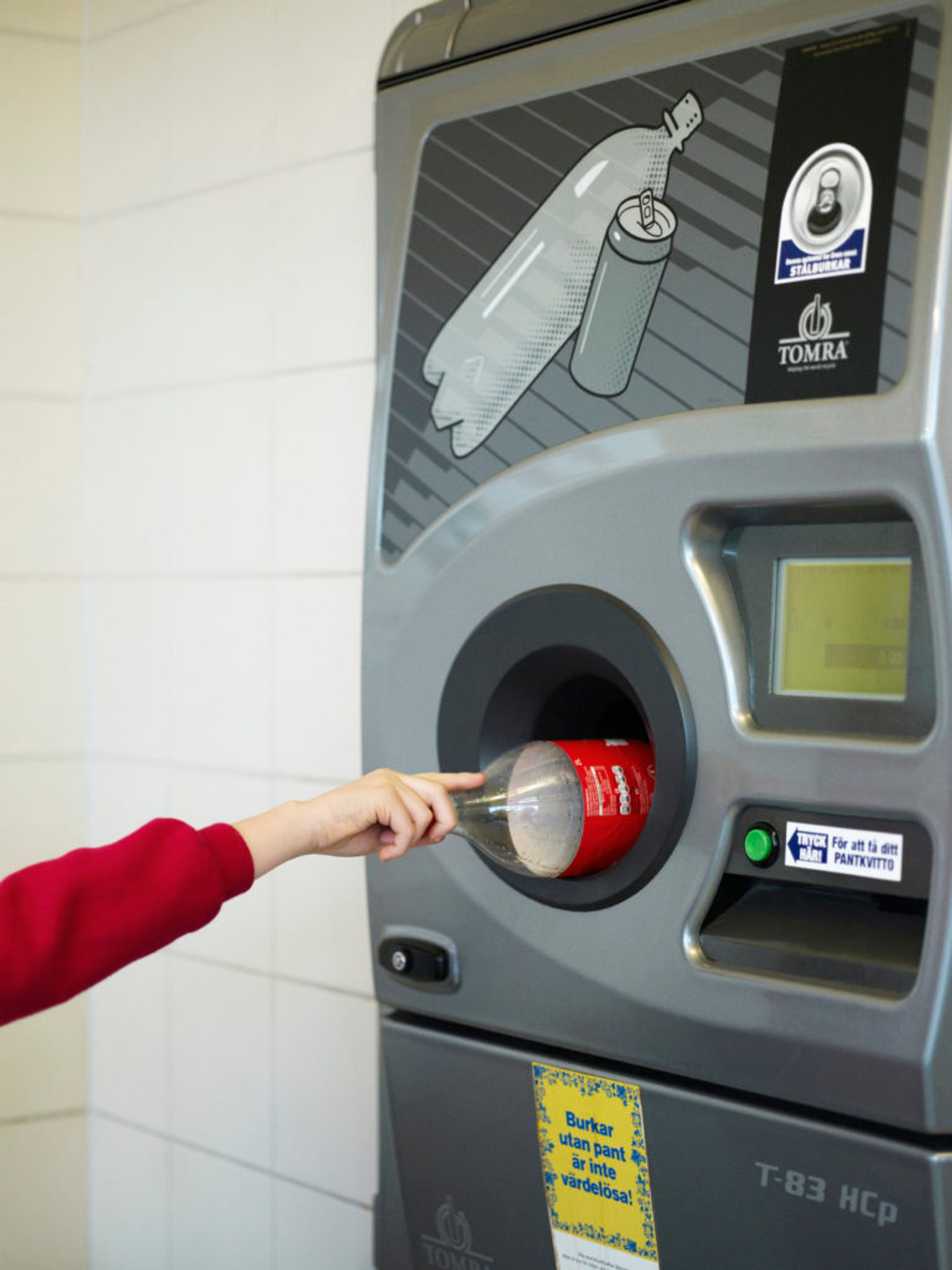 Close-up of a machine for recycling bottles.