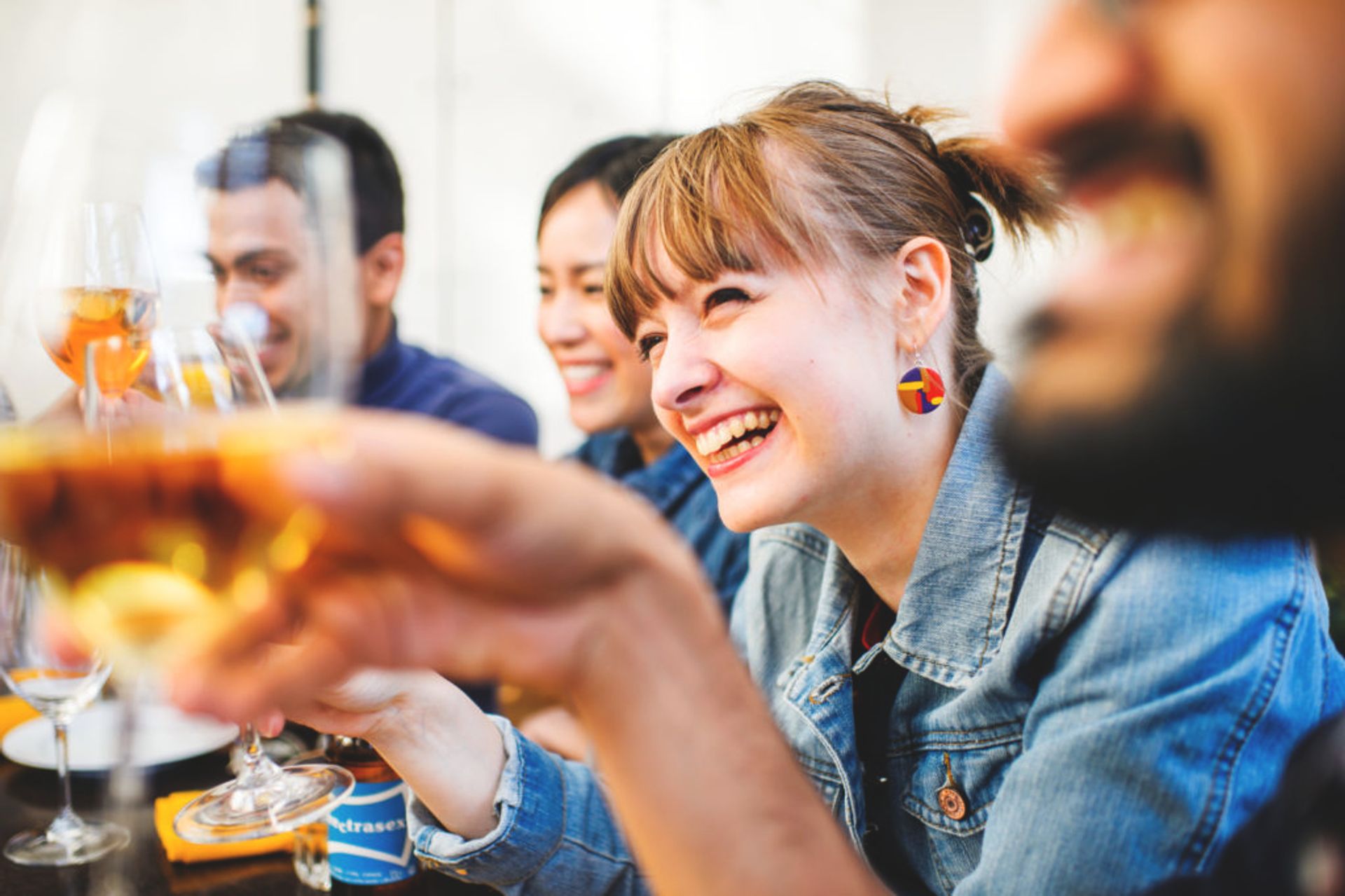 Students talking in a restaurant.