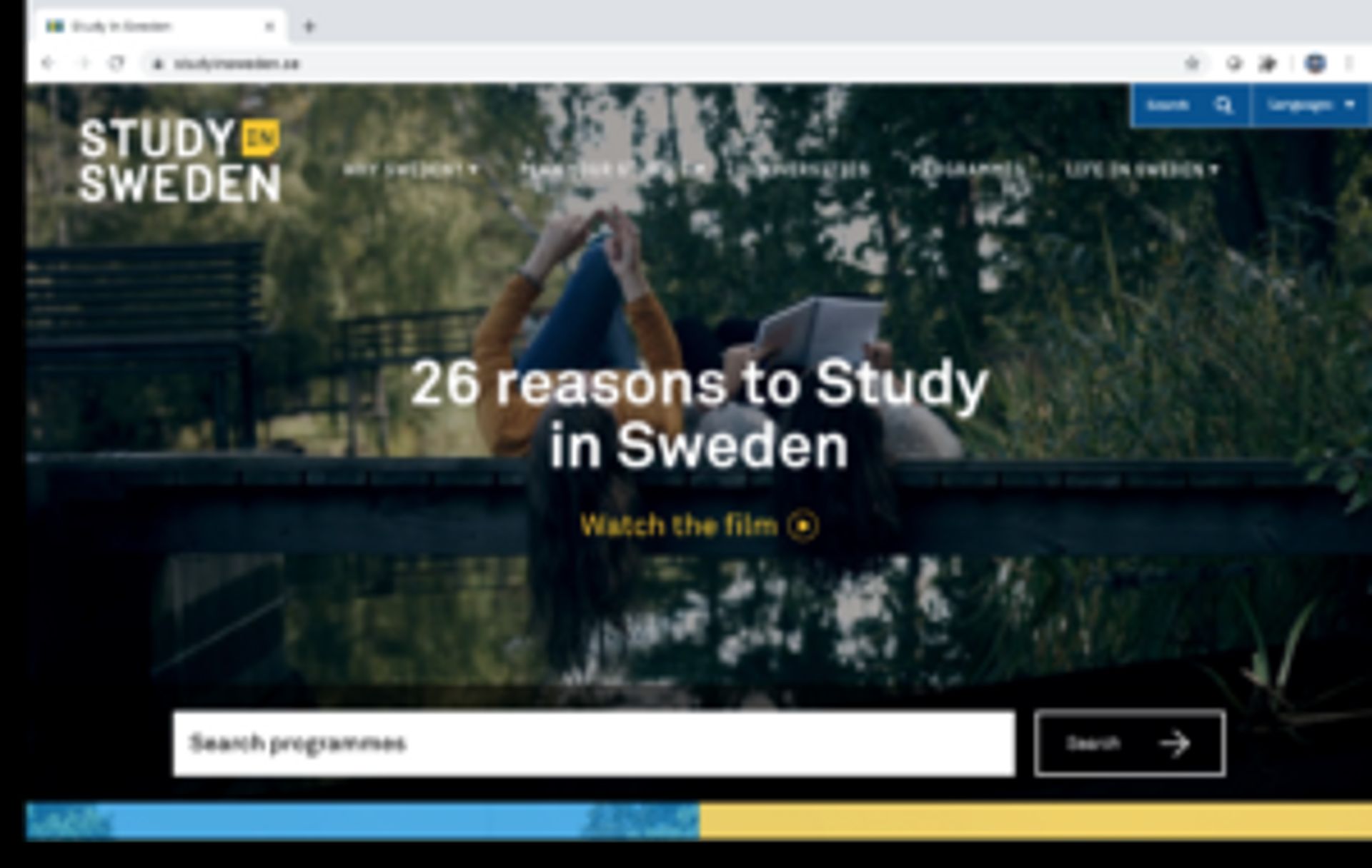 Screenshot of the Study in Sweden website.