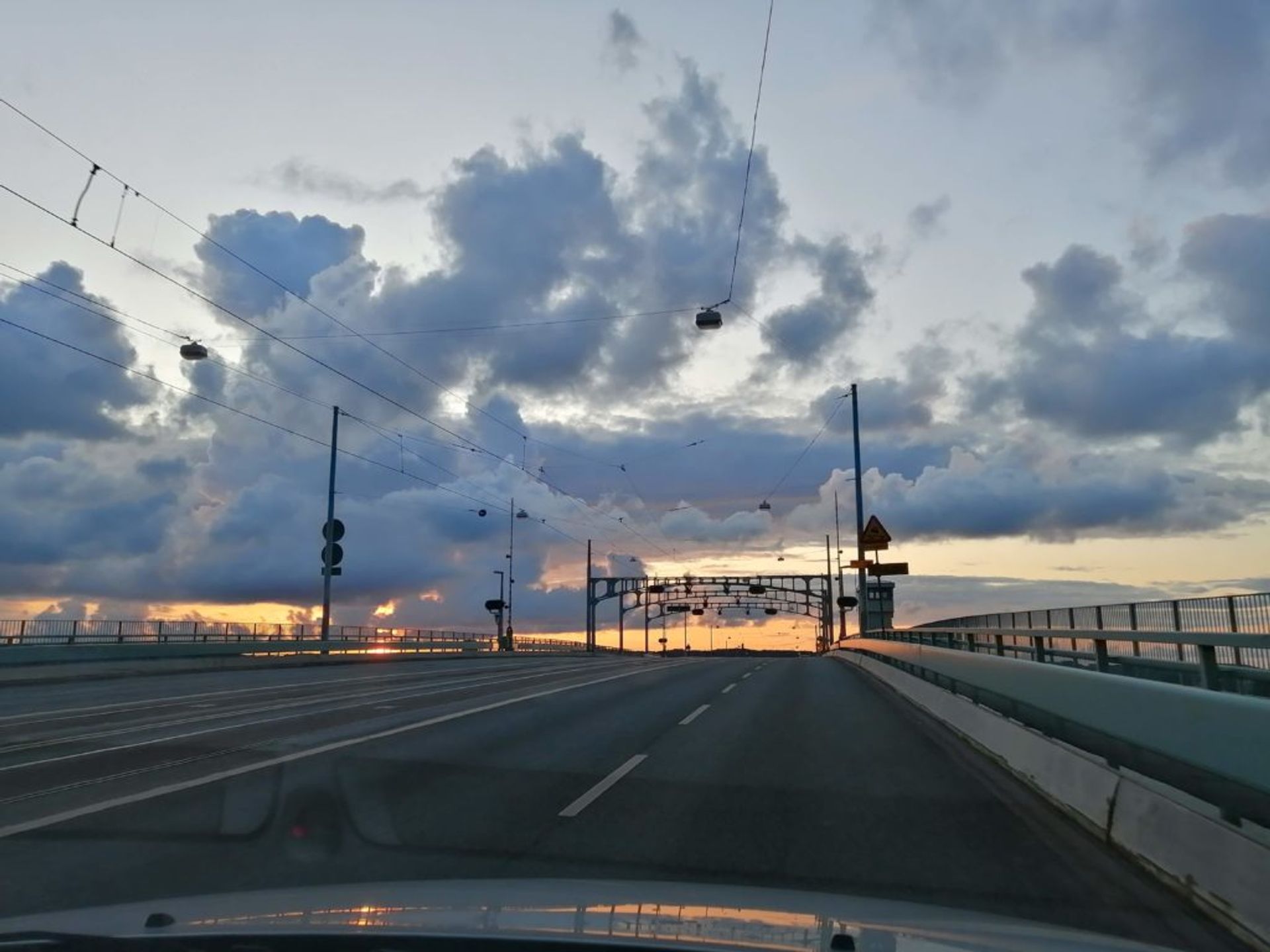 View of a road from a car.