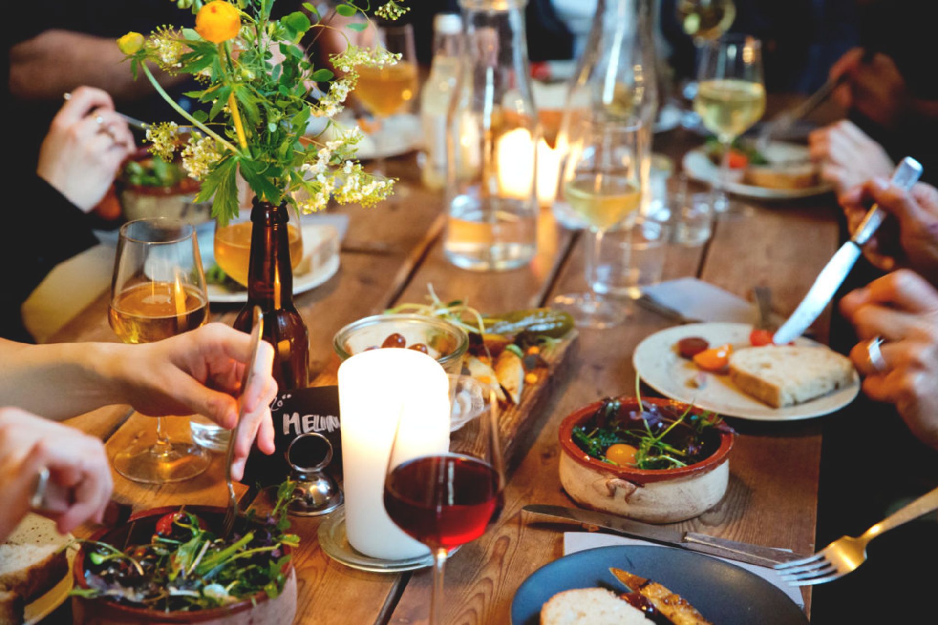 People eating dinner at a restaurant.