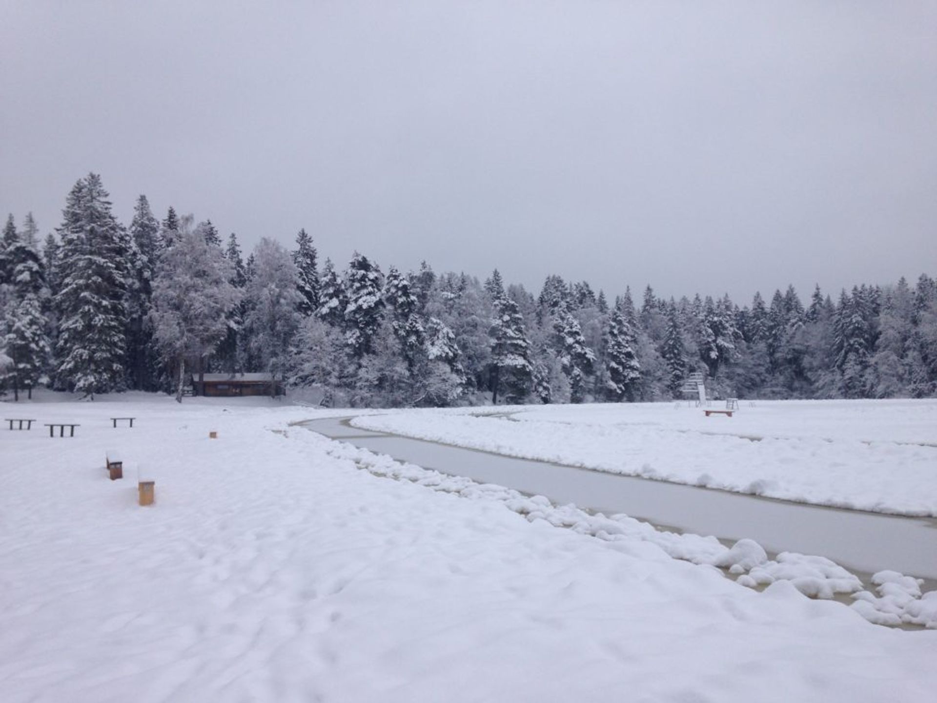 Frozen lake and skating spot 