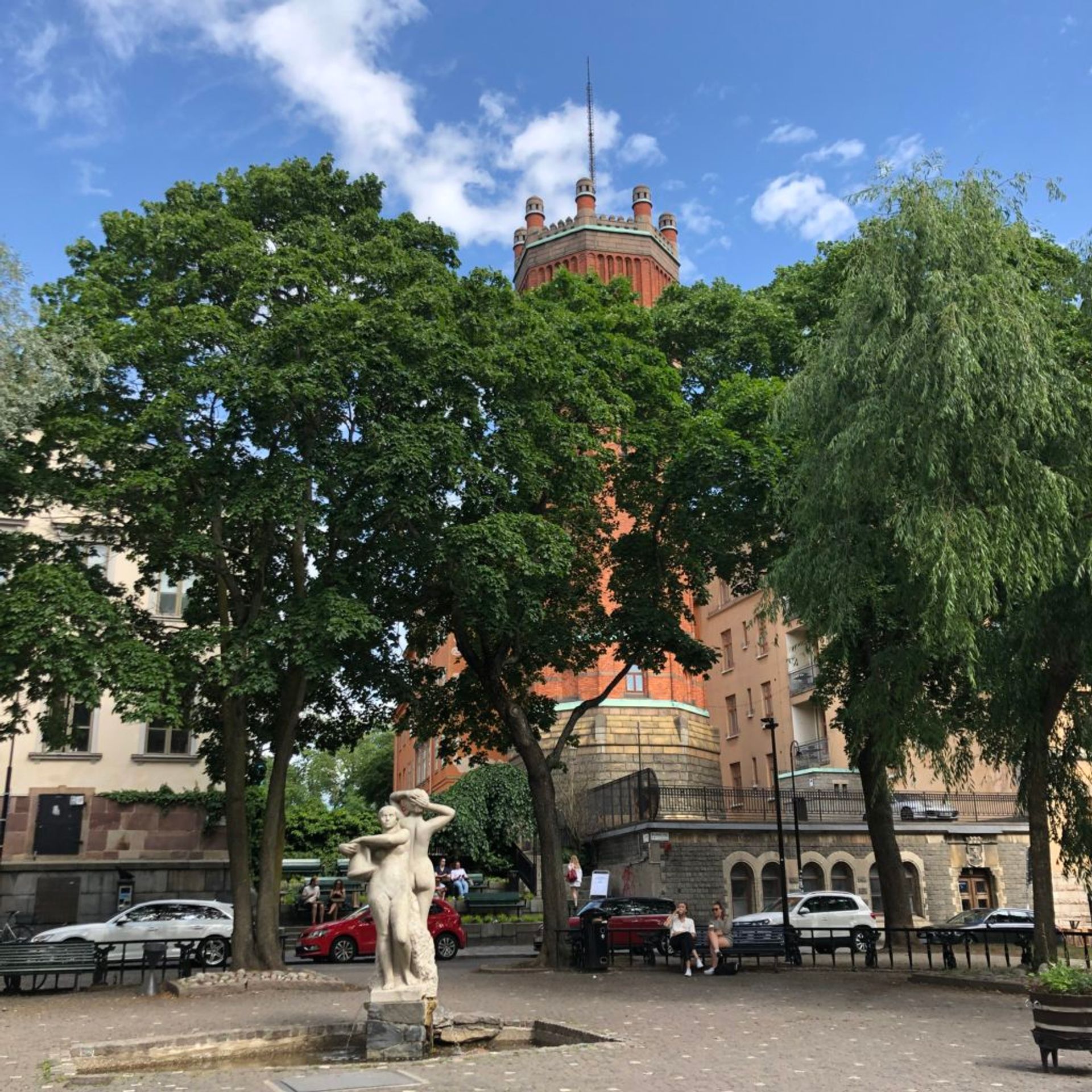 Statues and trees near Södrateatern, Stockholm June 2019