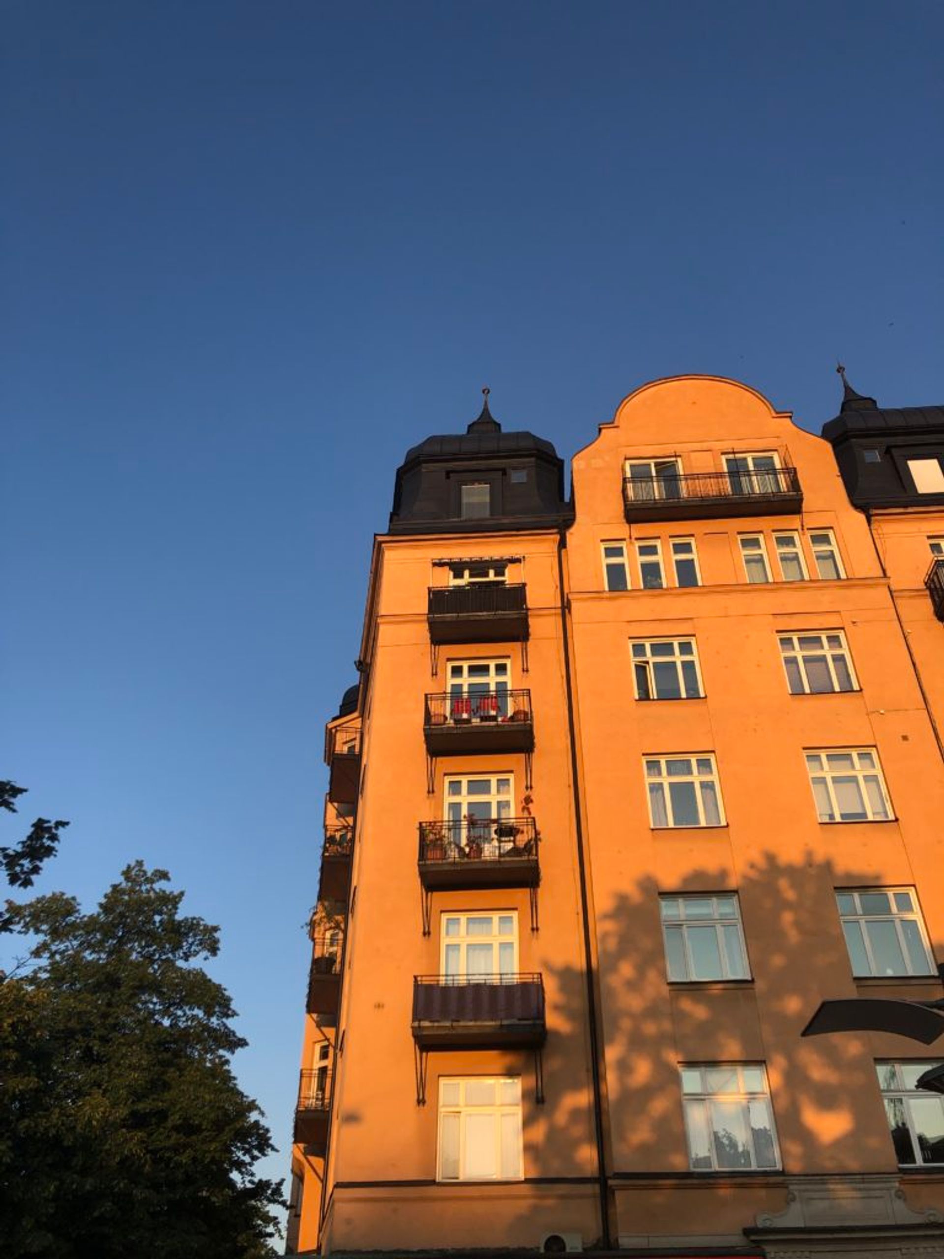 An orange building.