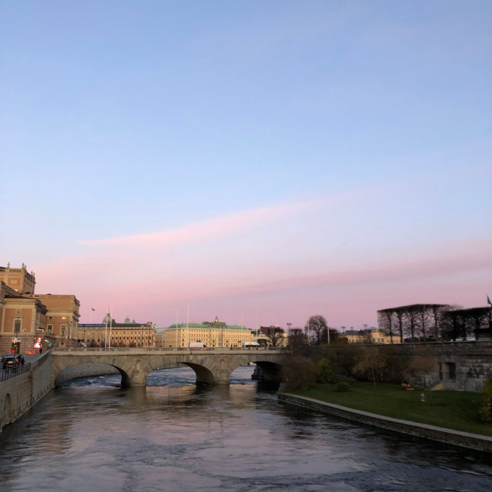 A pink sunset over Stockholm.