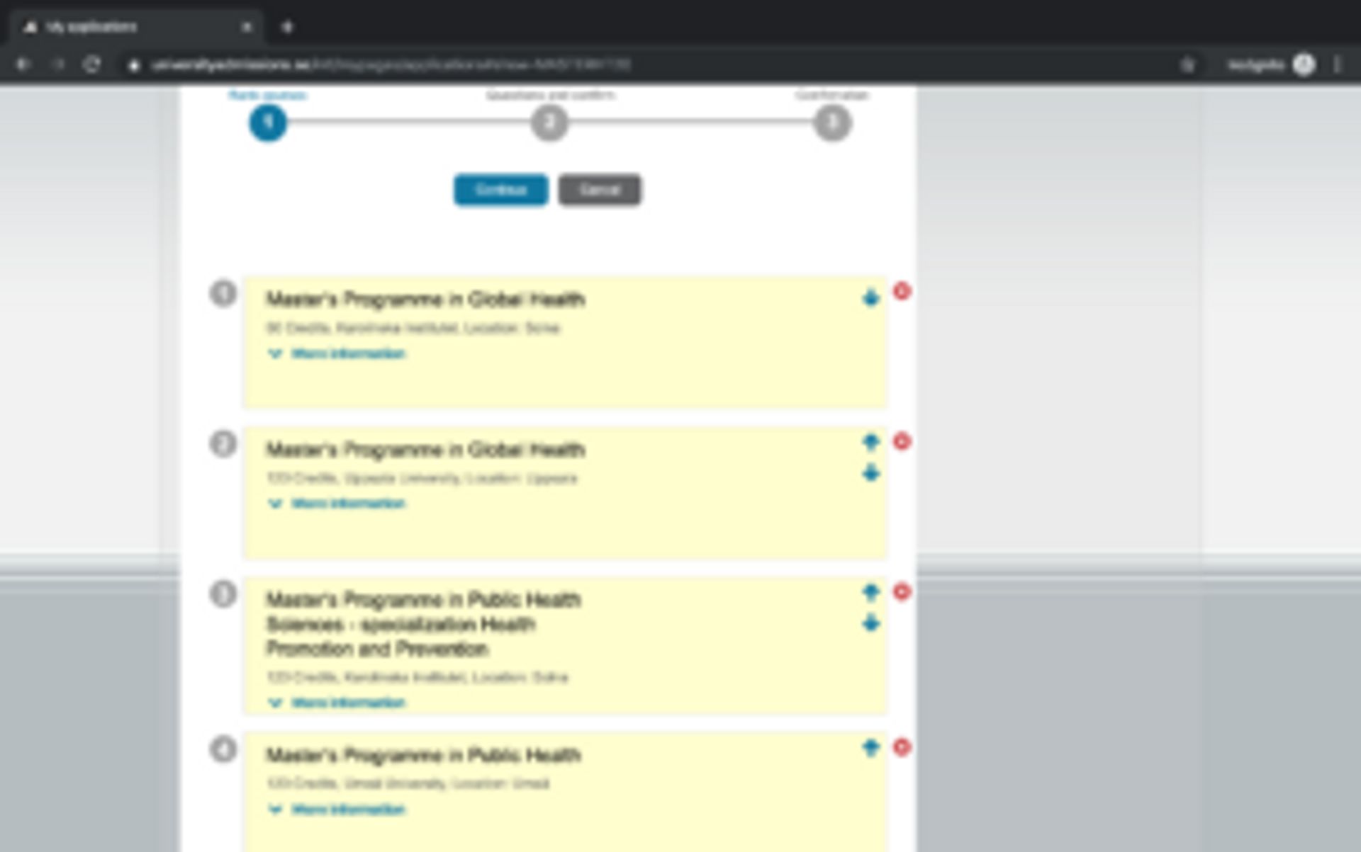 Screenshot of application ranking.