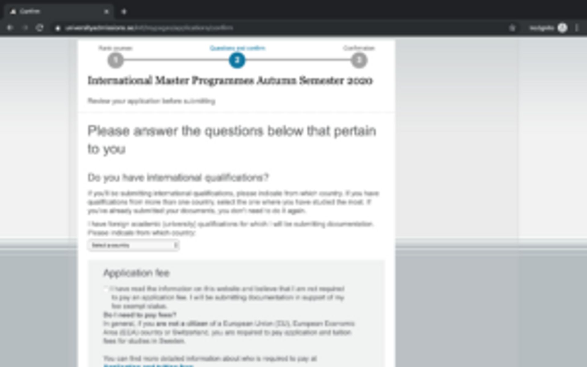 Screenshot of application instructions.