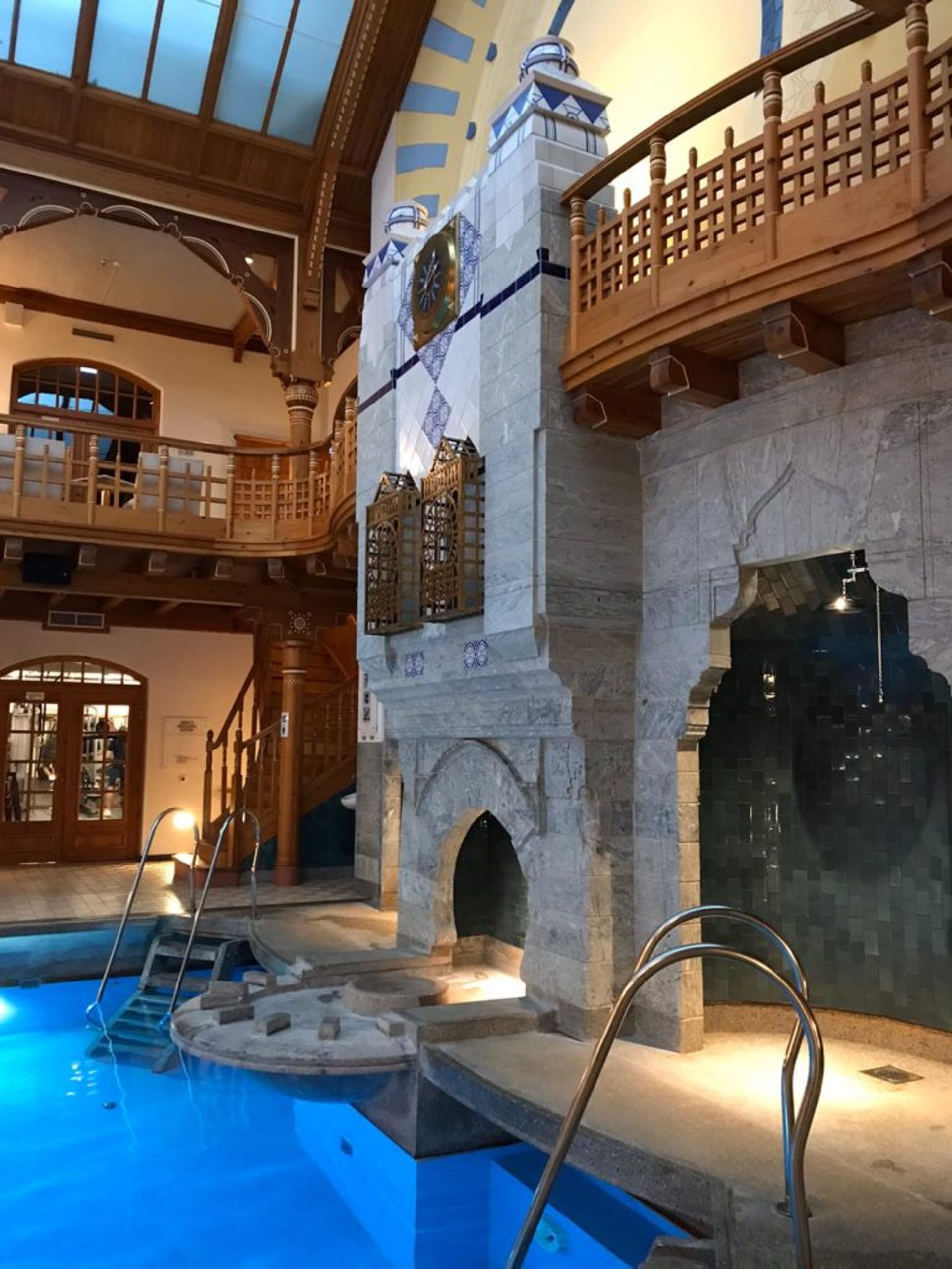 An indoor swimming pool.