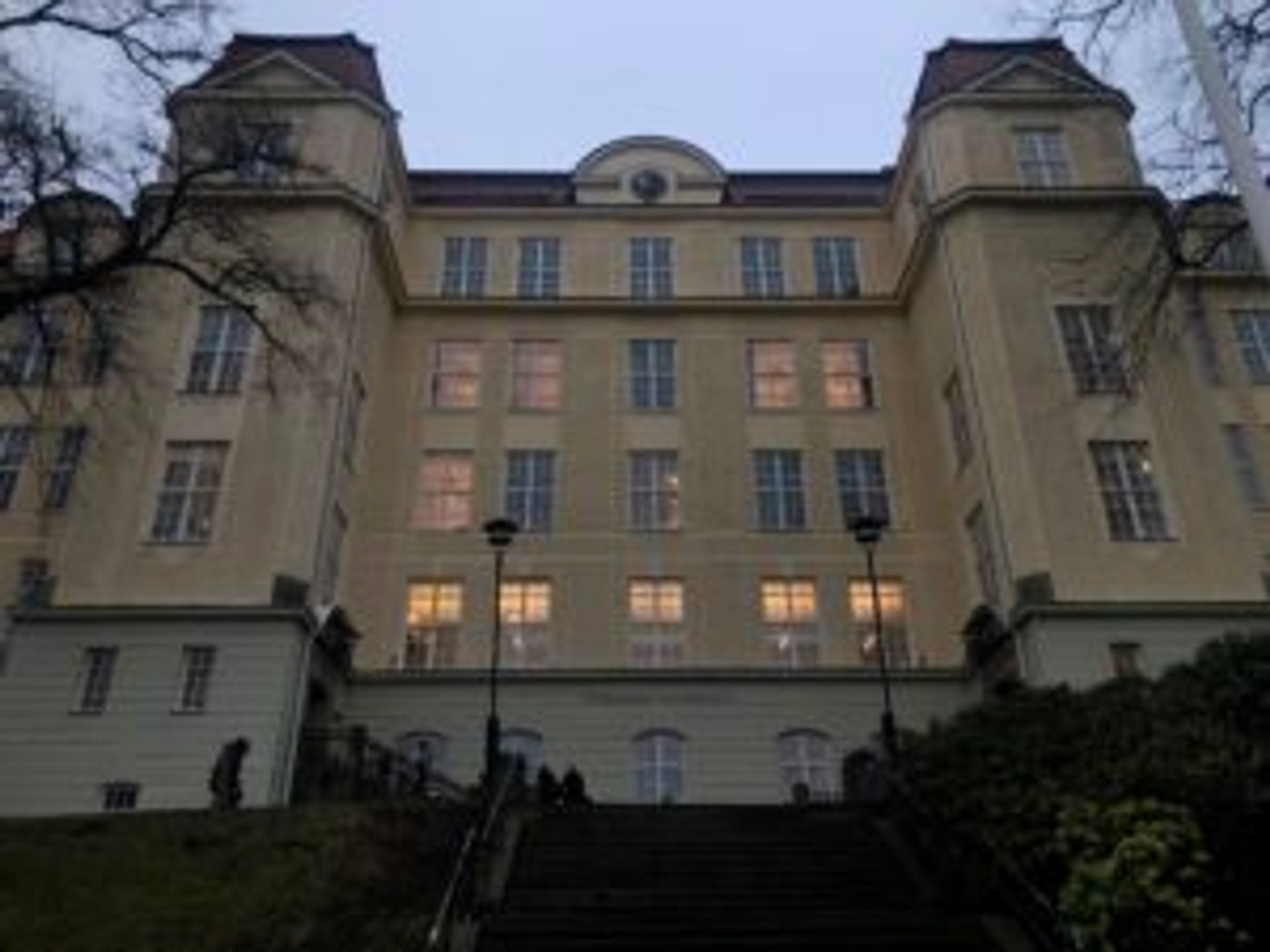 A yellow university building.