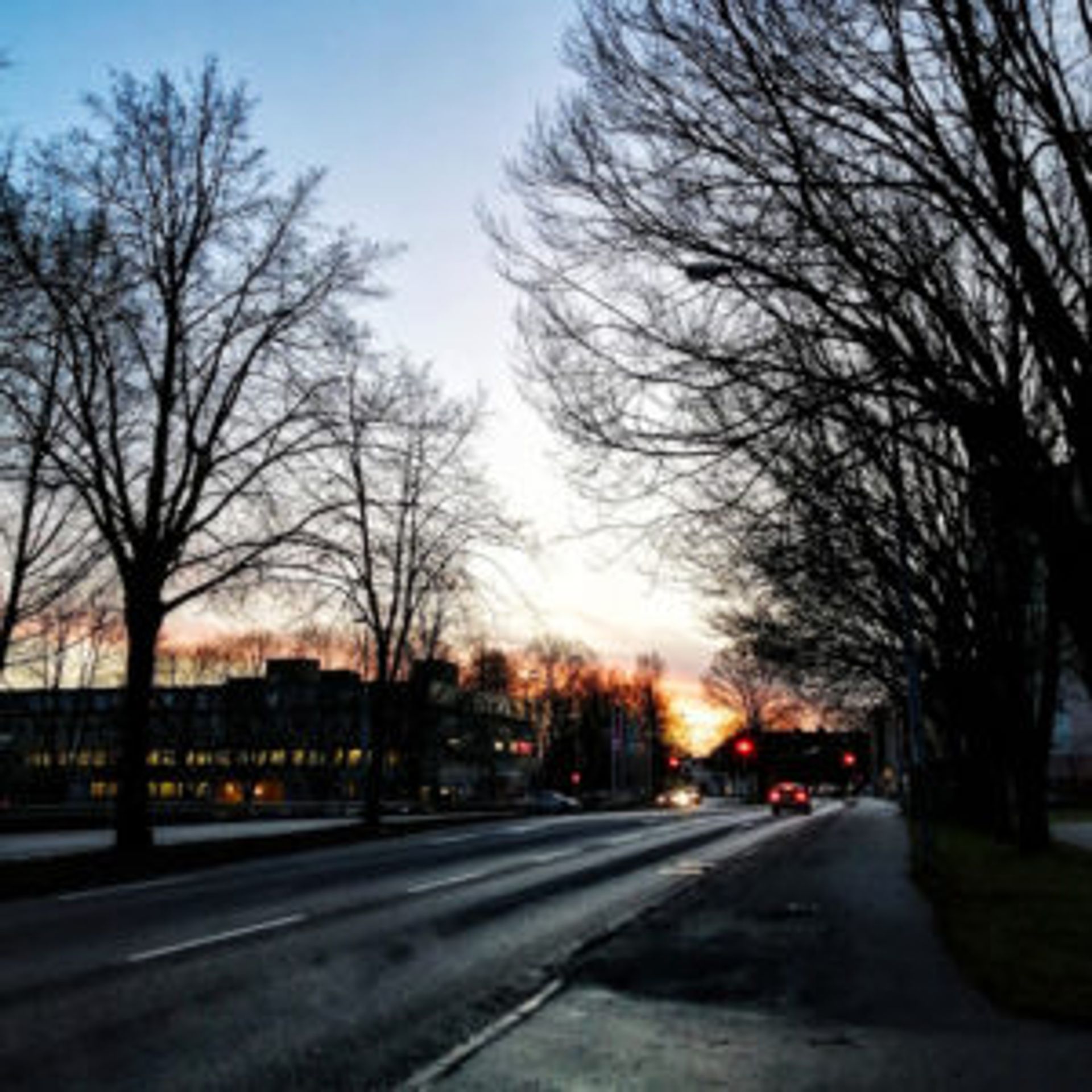 Sunset along a street in Borås.