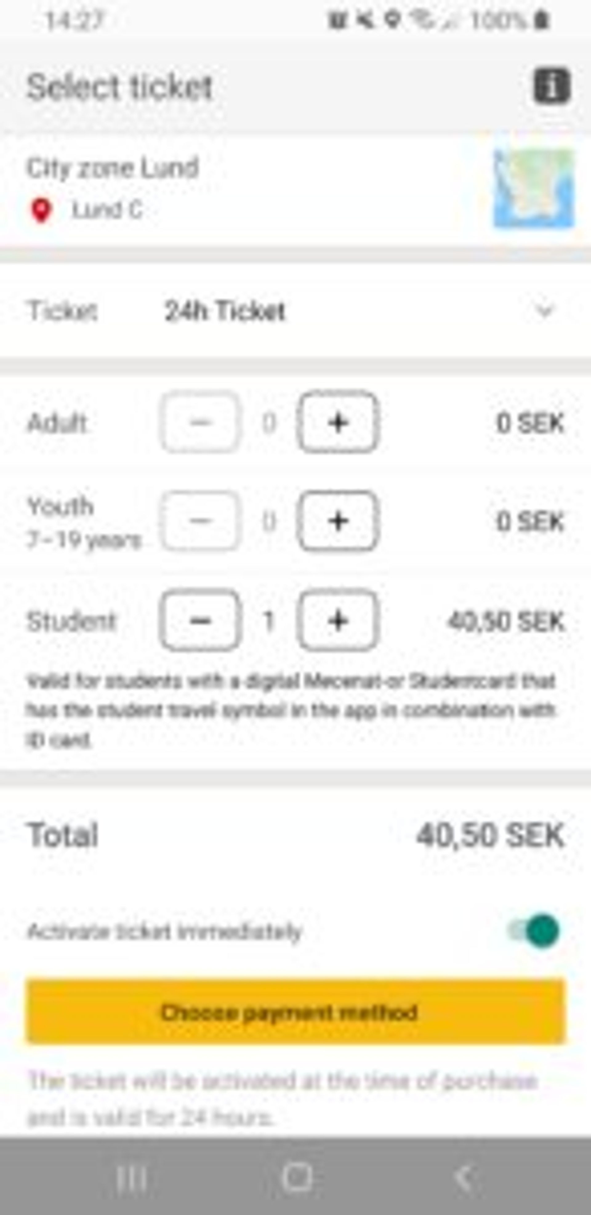 Screenshot of how Skånetrafiken app.