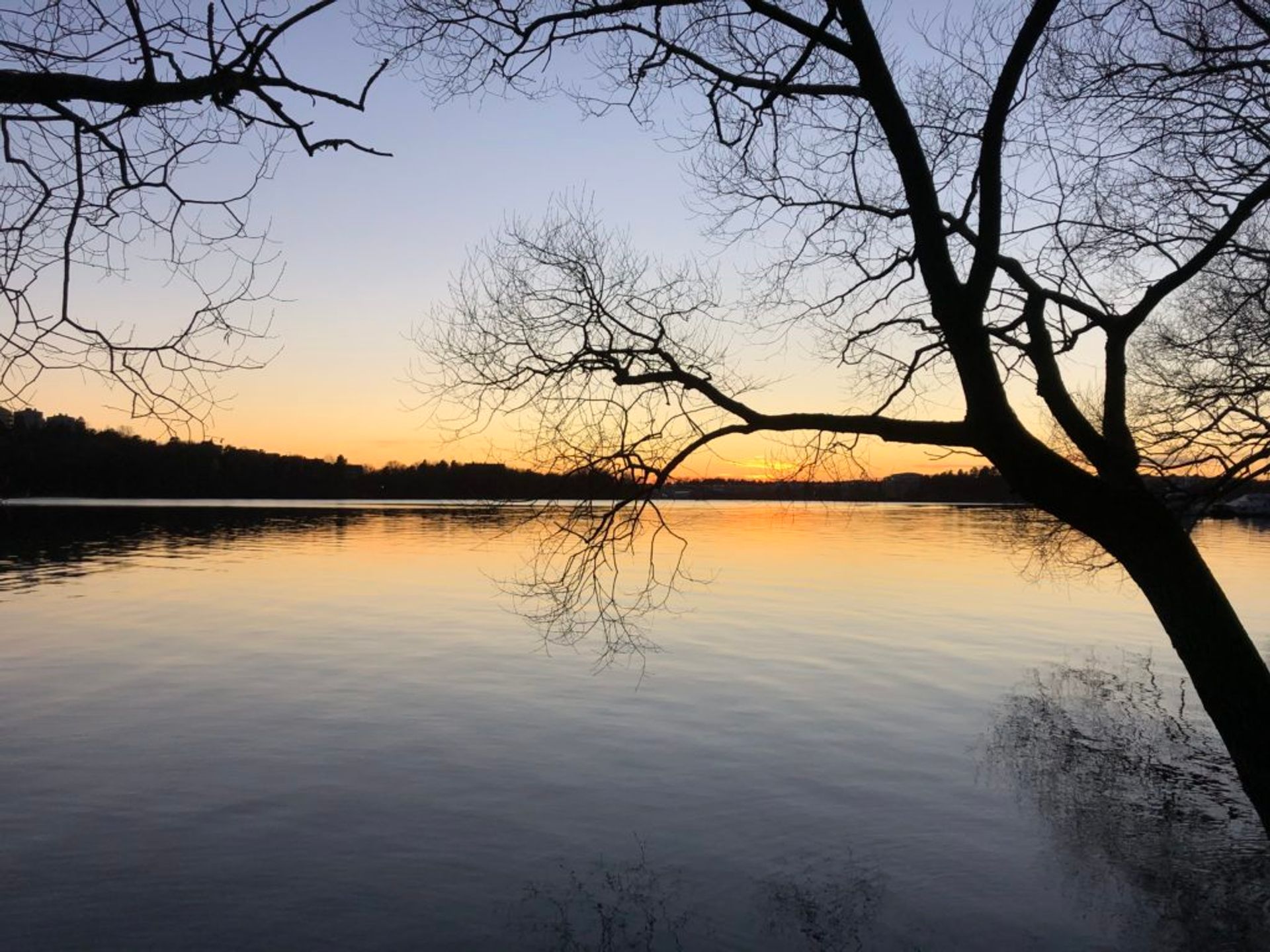 A lake at sunset.